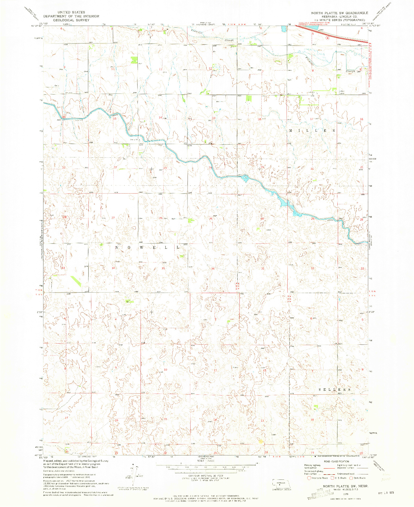 USGS 1:24000-SCALE QUADRANGLE FOR NORTH PLATTE SW, NE 1970