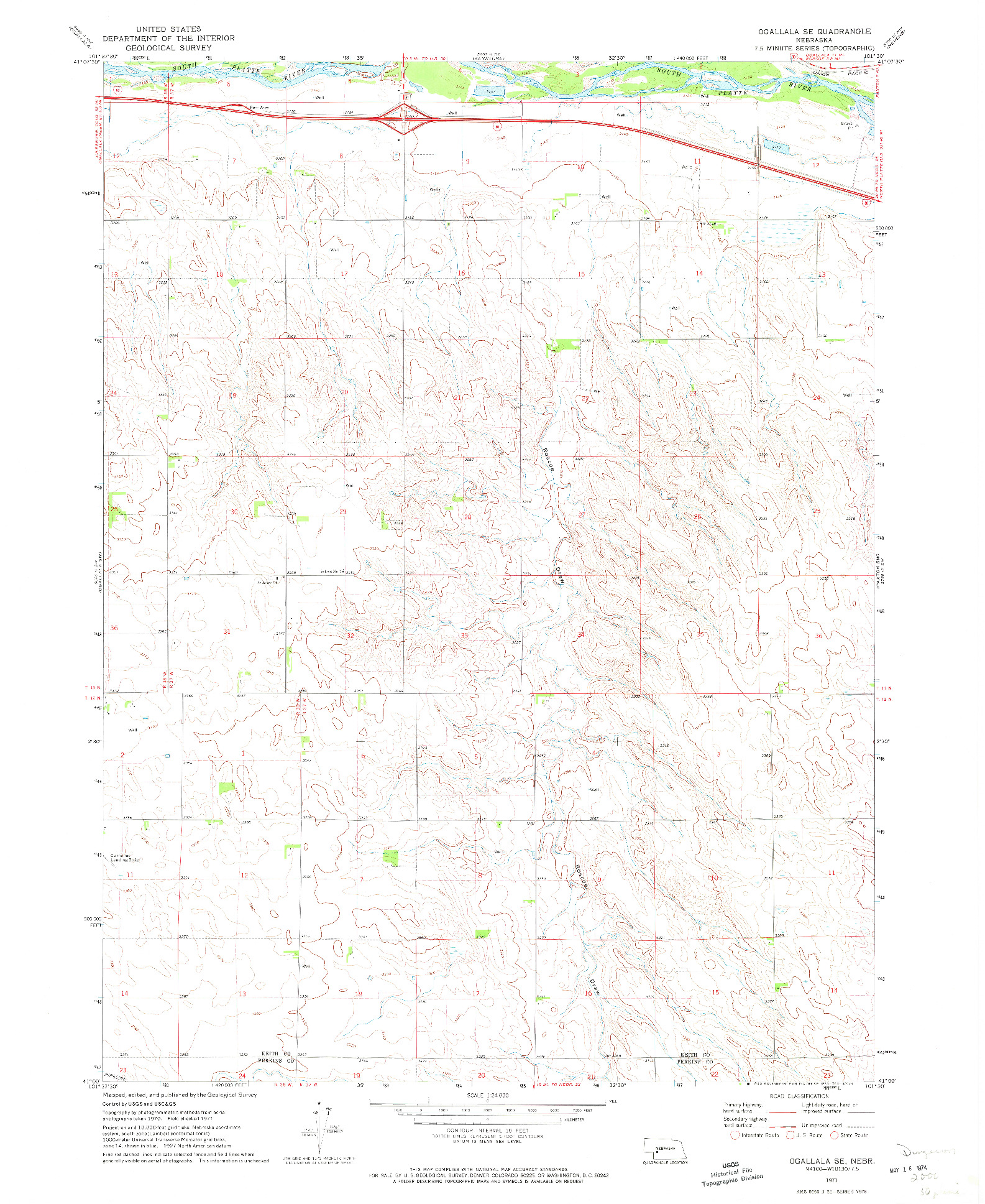 USGS 1:24000-SCALE QUADRANGLE FOR OGALLALA SE, NE 1971