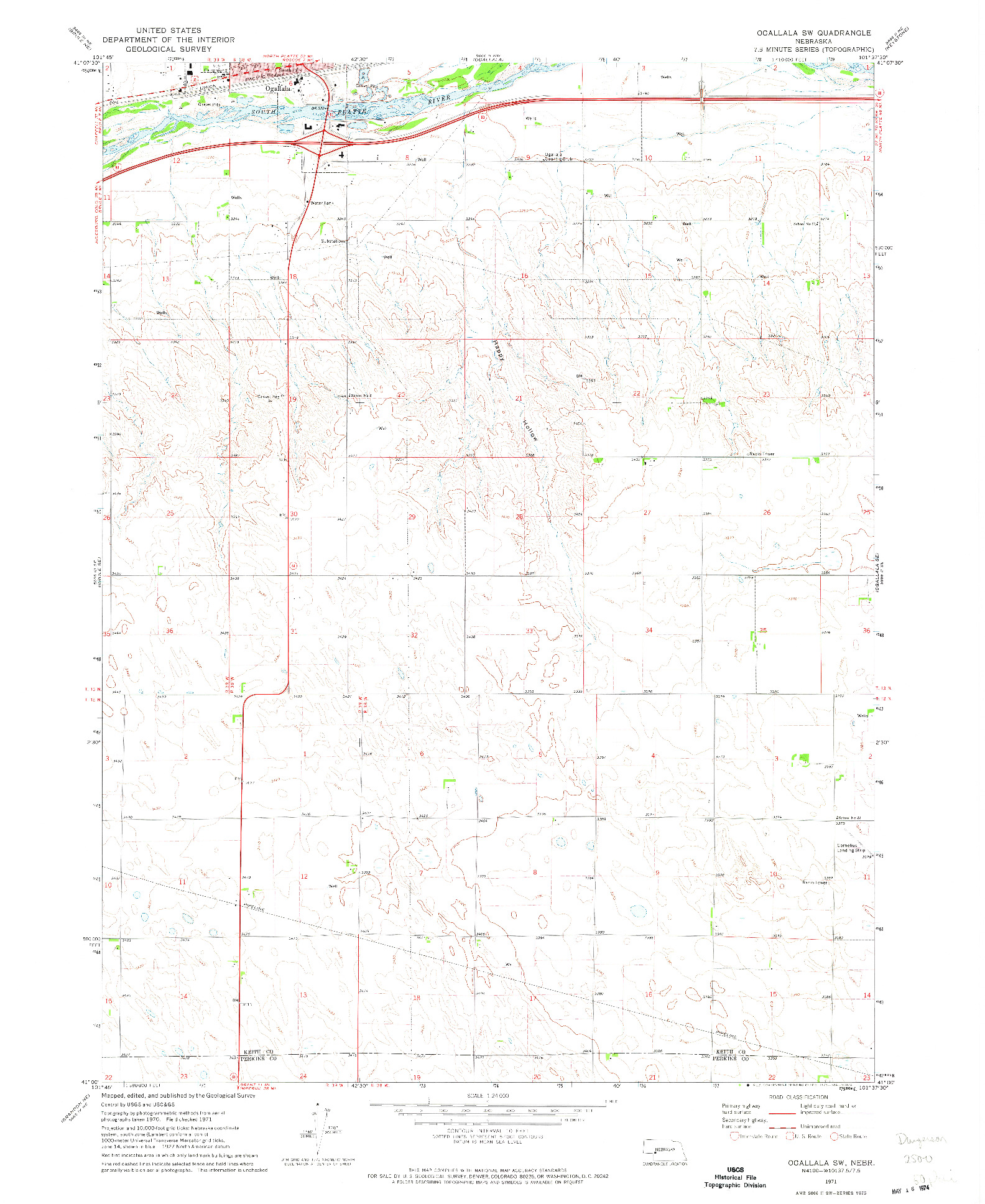 USGS 1:24000-SCALE QUADRANGLE FOR OGALLALA SW, NE 1971