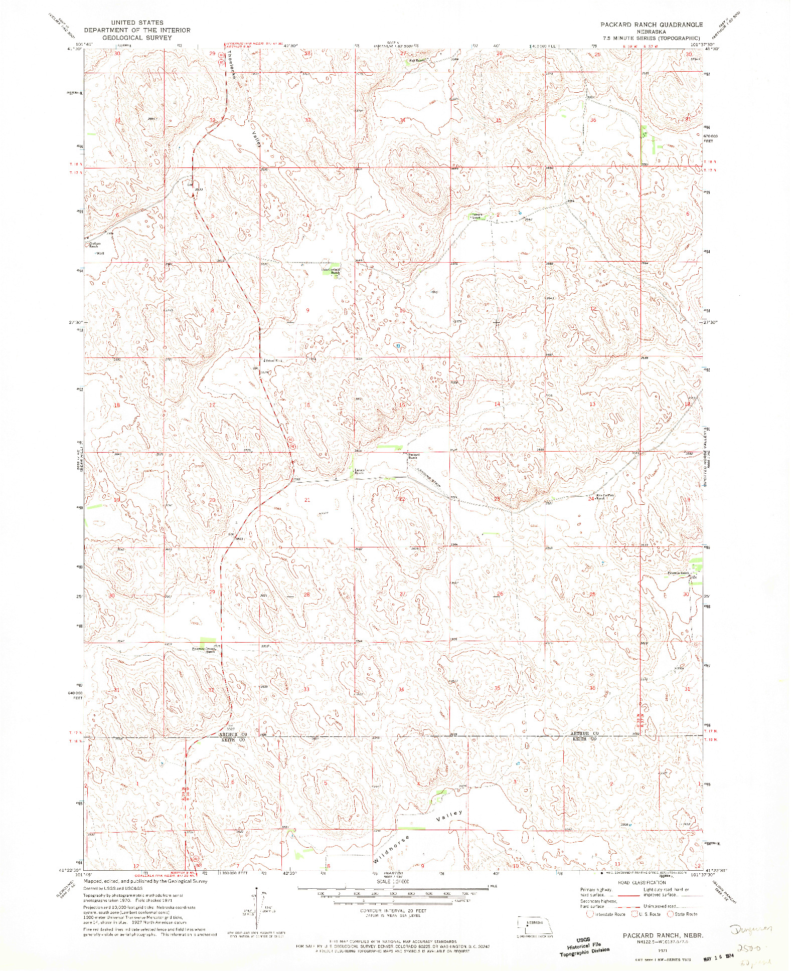 USGS 1:24000-SCALE QUADRANGLE FOR PACKARD RANCH, NE 1971