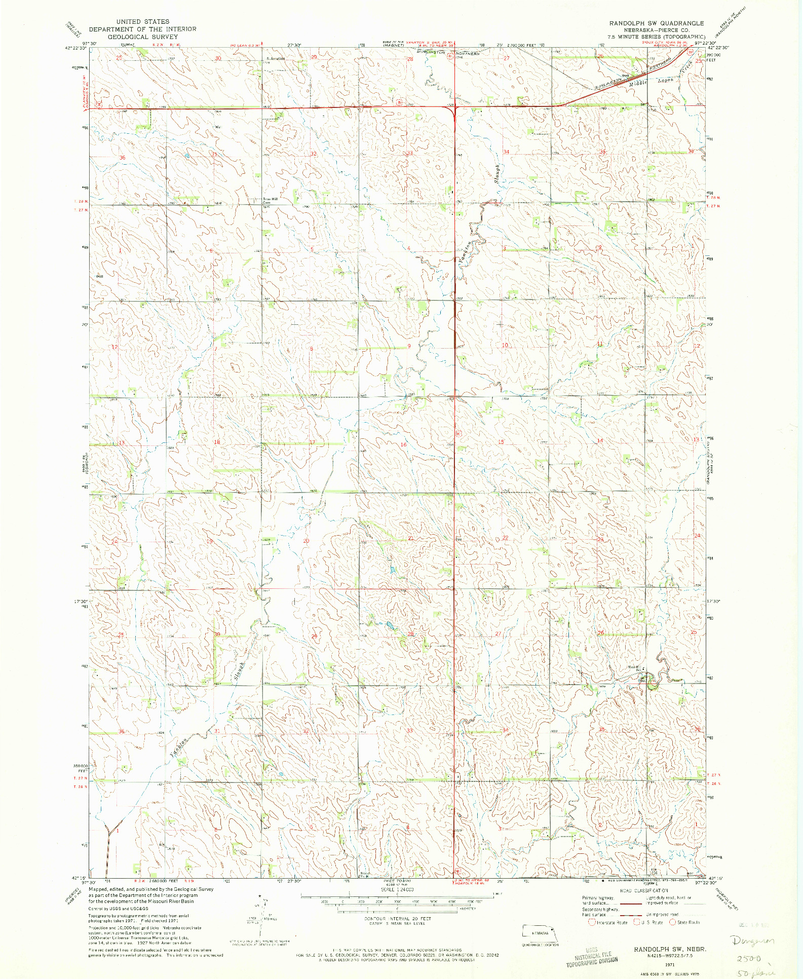USGS 1:24000-SCALE QUADRANGLE FOR RANDOLPH SW, NE 1971