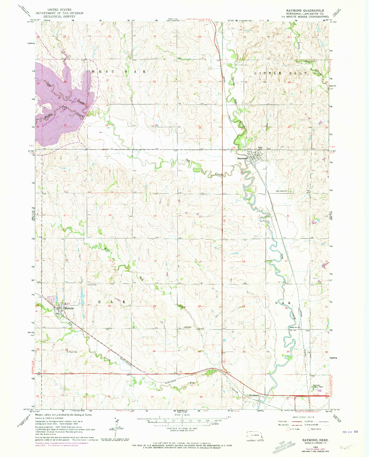 USGS 1:24000-SCALE QUADRANGLE FOR RAYMOND, NE 1964