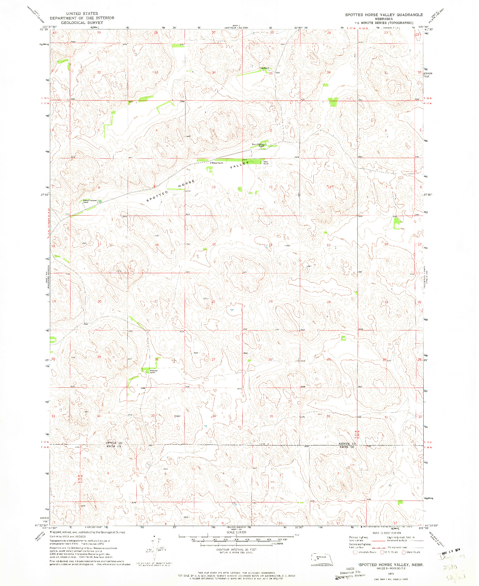 USGS 1:24000-SCALE QUADRANGLE FOR SPOTTED HORSE VALLEY, NE 1971