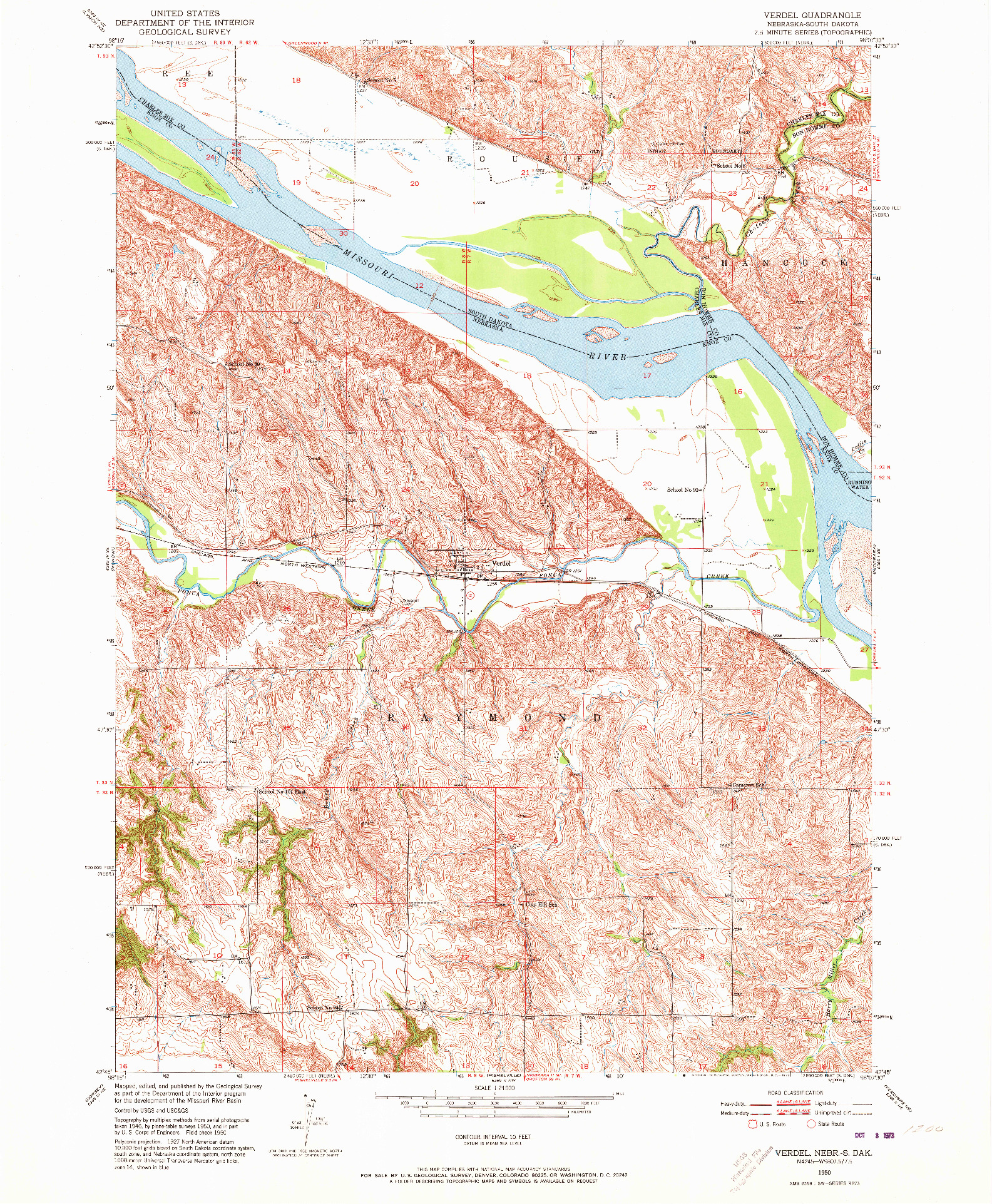 USGS 1:24000-SCALE QUADRANGLE FOR VERDEL, NE 1950