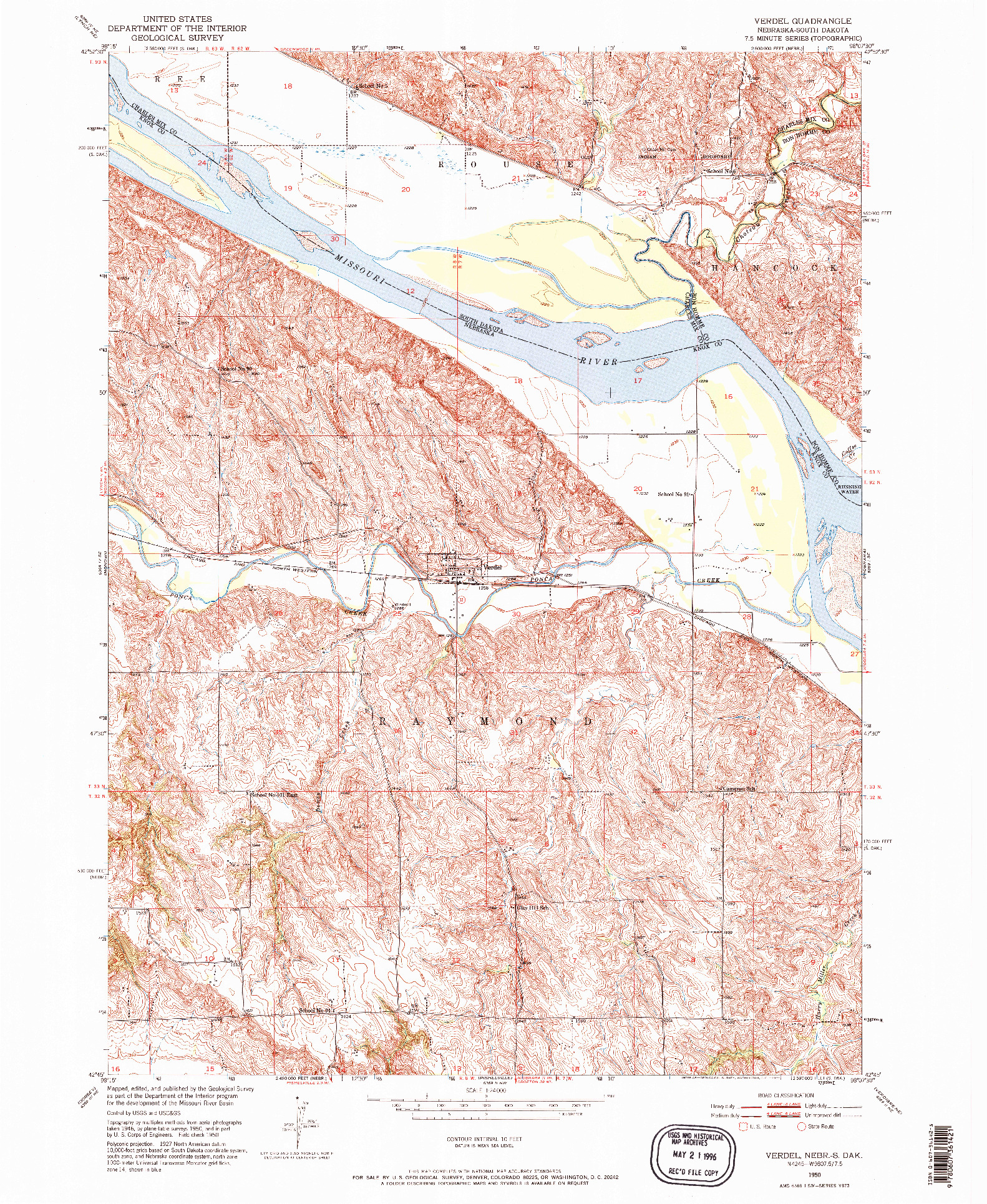 USGS 1:24000-SCALE QUADRANGLE FOR VERDEL, NE 1950