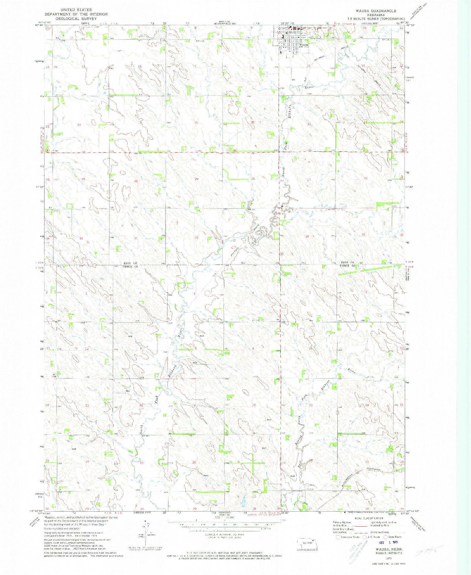 USGS 1:24000-SCALE QUADRANGLE FOR WAUSA, NE 1971