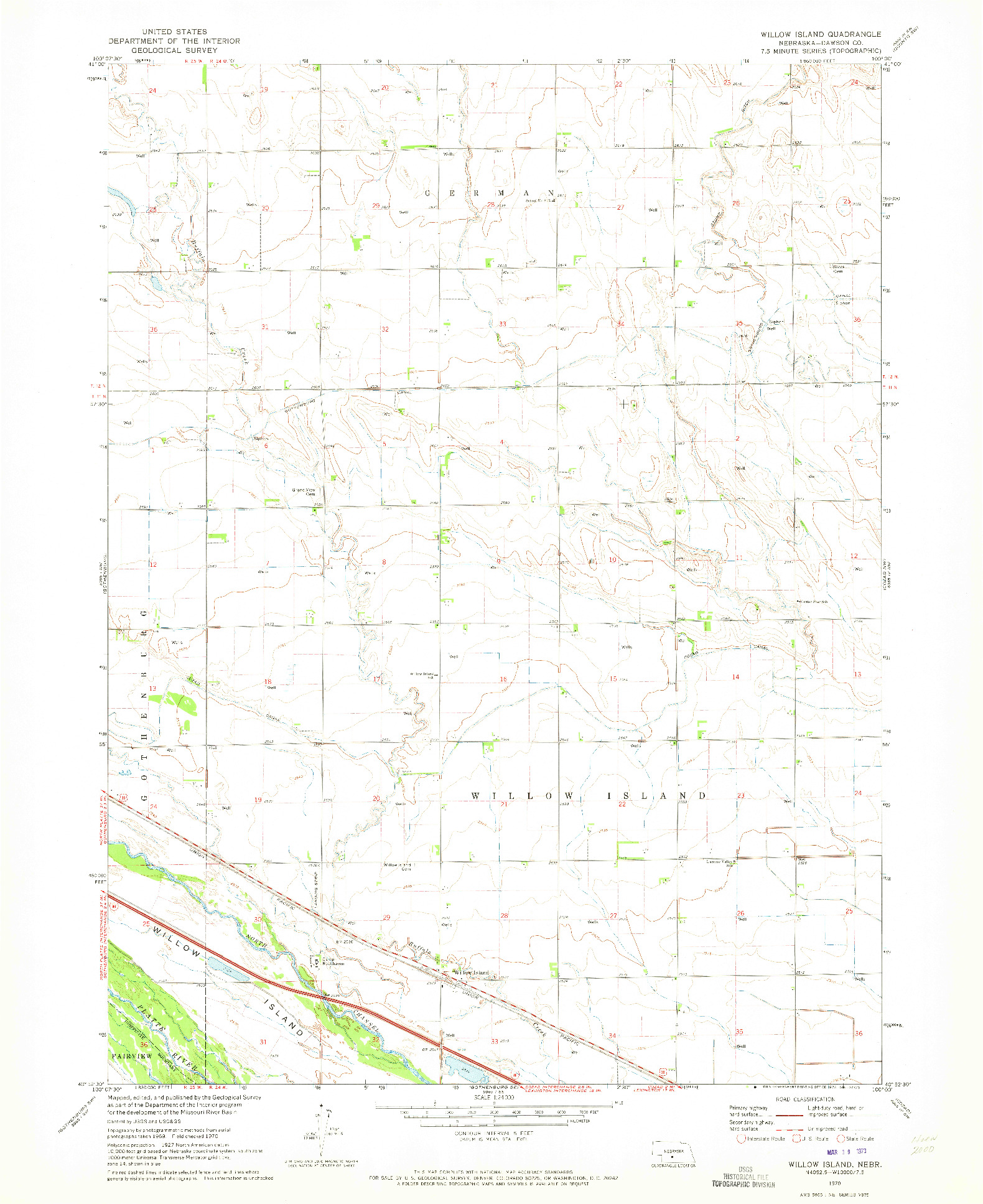 USGS 1:24000-SCALE QUADRANGLE FOR WILLOW ISLAND, NE 1970