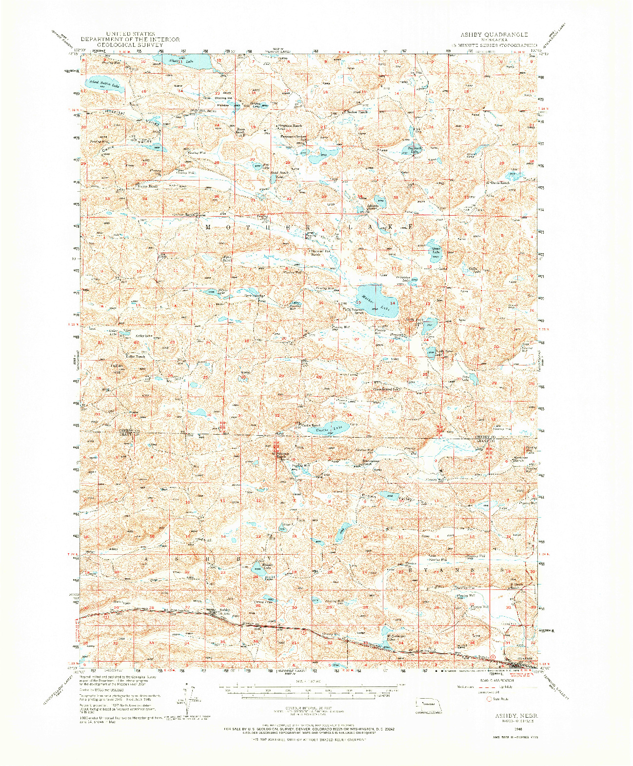 USGS 1:62500-SCALE QUADRANGLE FOR ASHBY, NE 1948