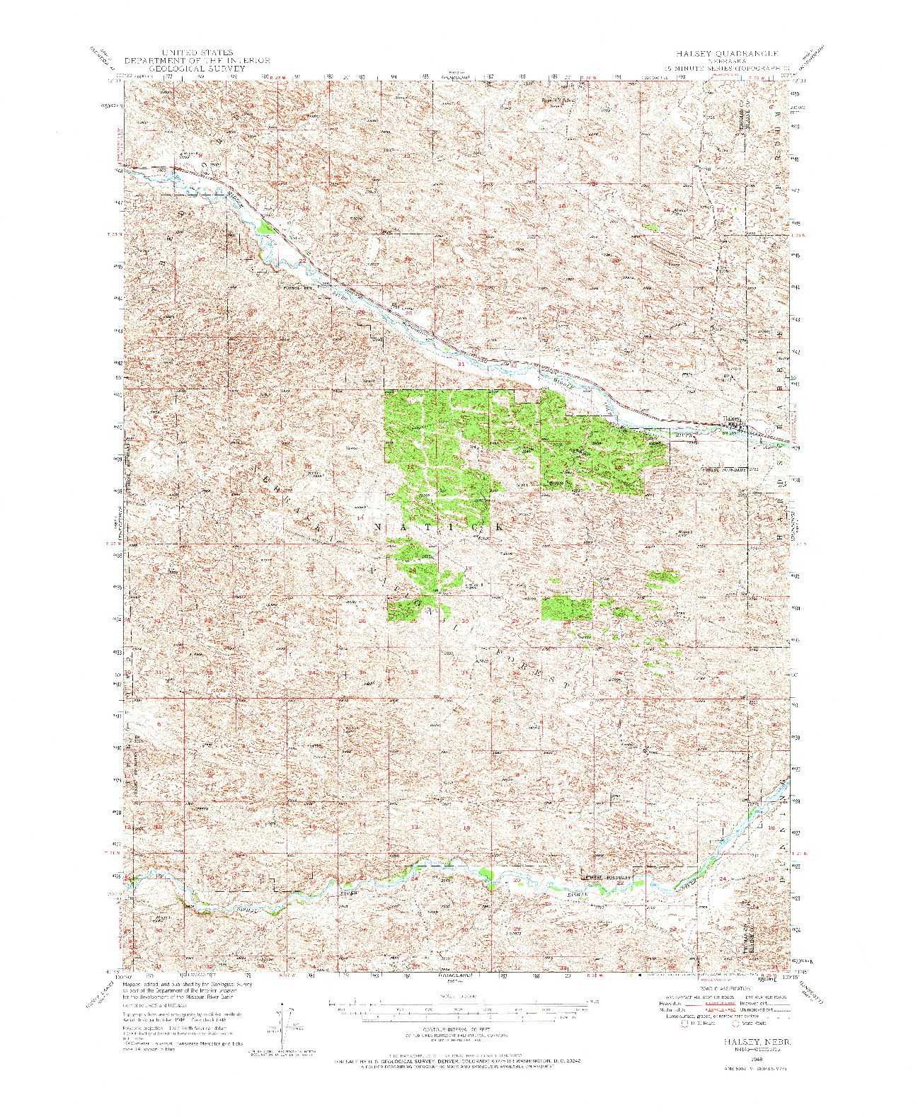 USGS 1:62500-SCALE QUADRANGLE FOR HALSEY, NE 1948
