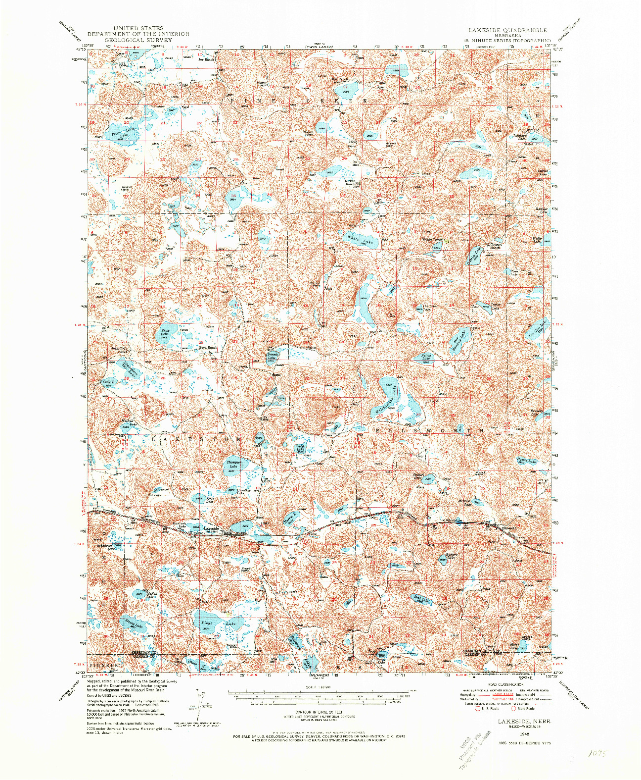USGS 1:62500-SCALE QUADRANGLE FOR LAKESIDE, NE 1948