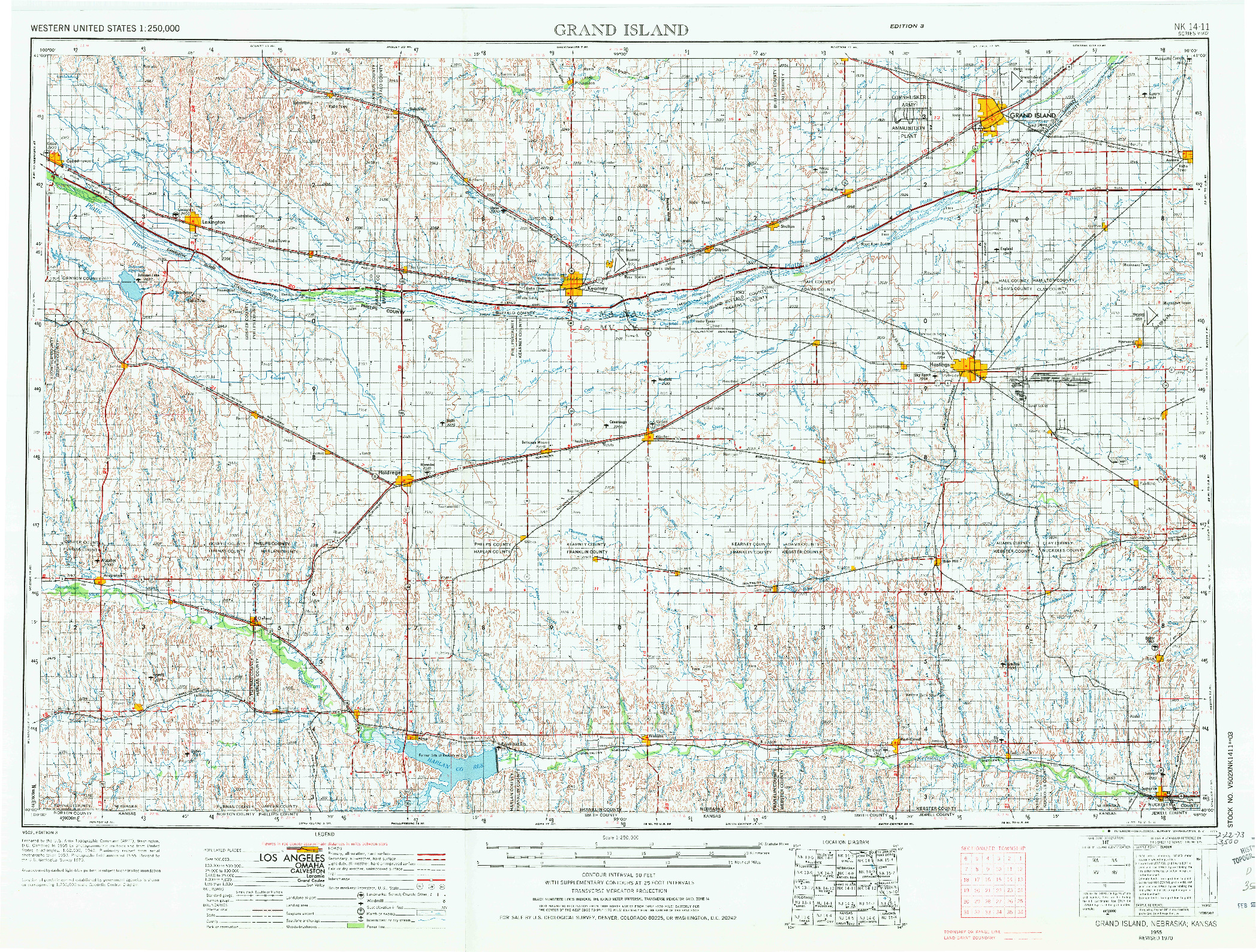 USGS 1:250000-SCALE QUADRANGLE FOR GRAND ISLAND, NE 1955