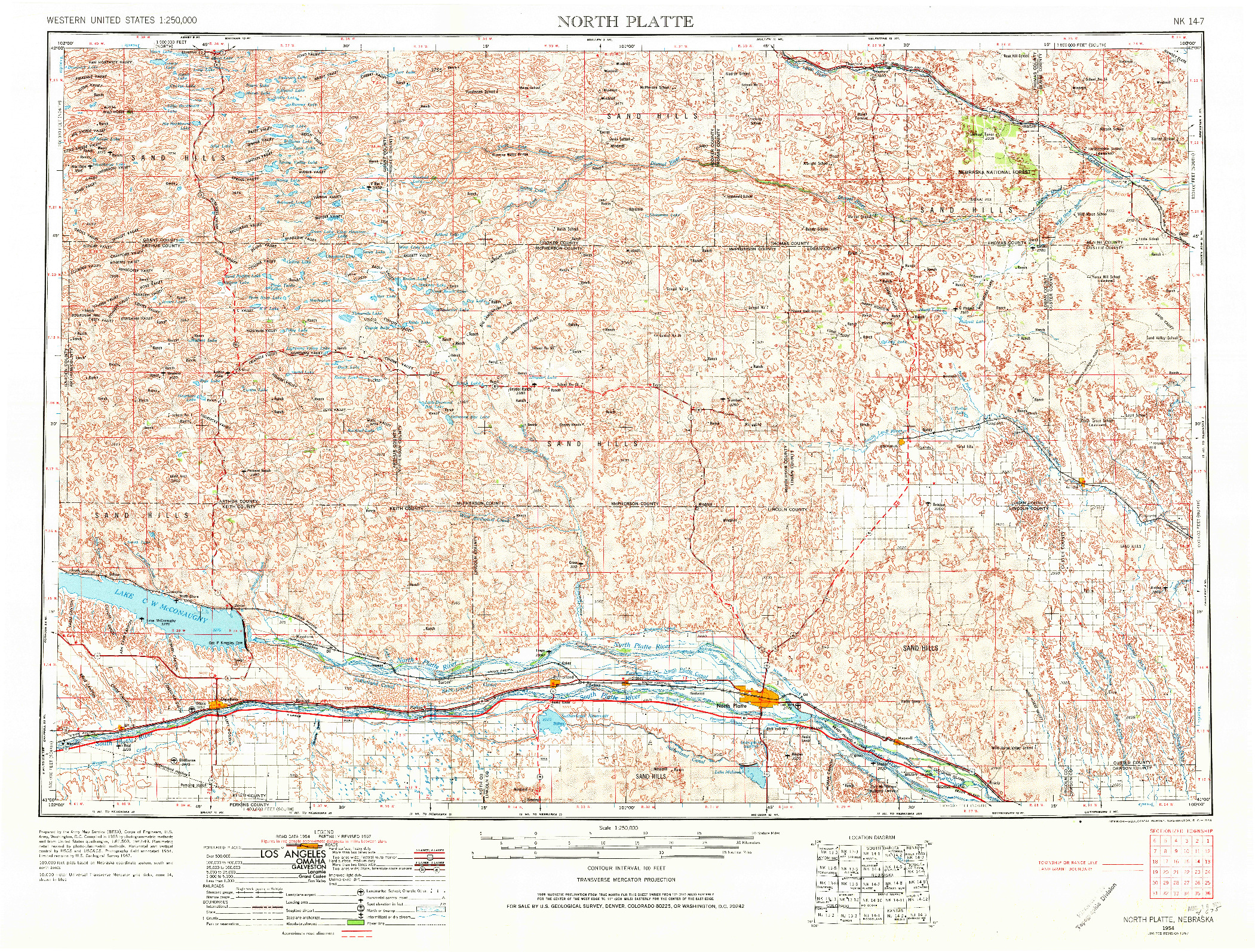 USGS 1:250000-SCALE QUADRANGLE FOR NORTH PLATTE, NE 1954