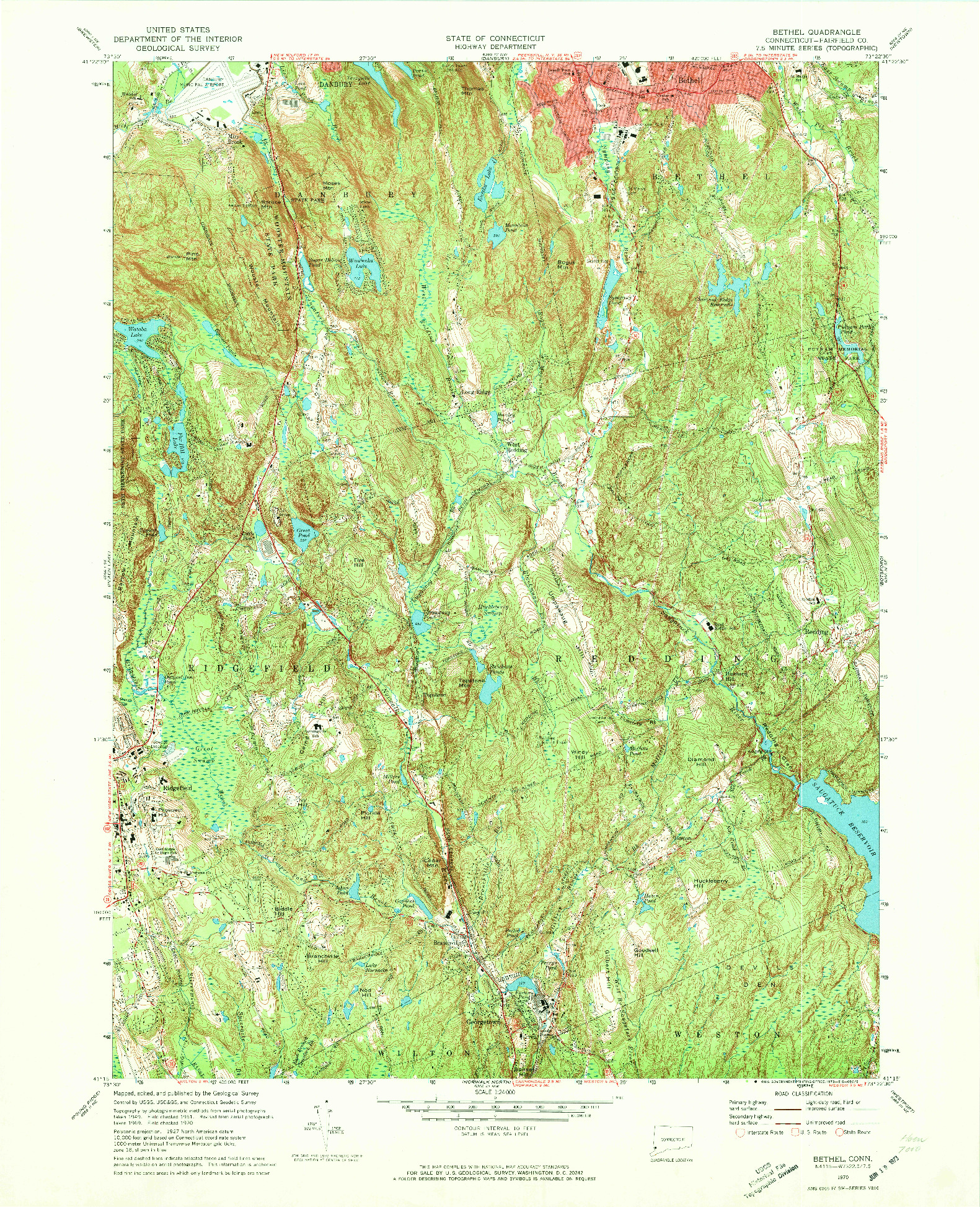 USGS 1:24000-SCALE QUADRANGLE FOR BETHEL, CT 1970