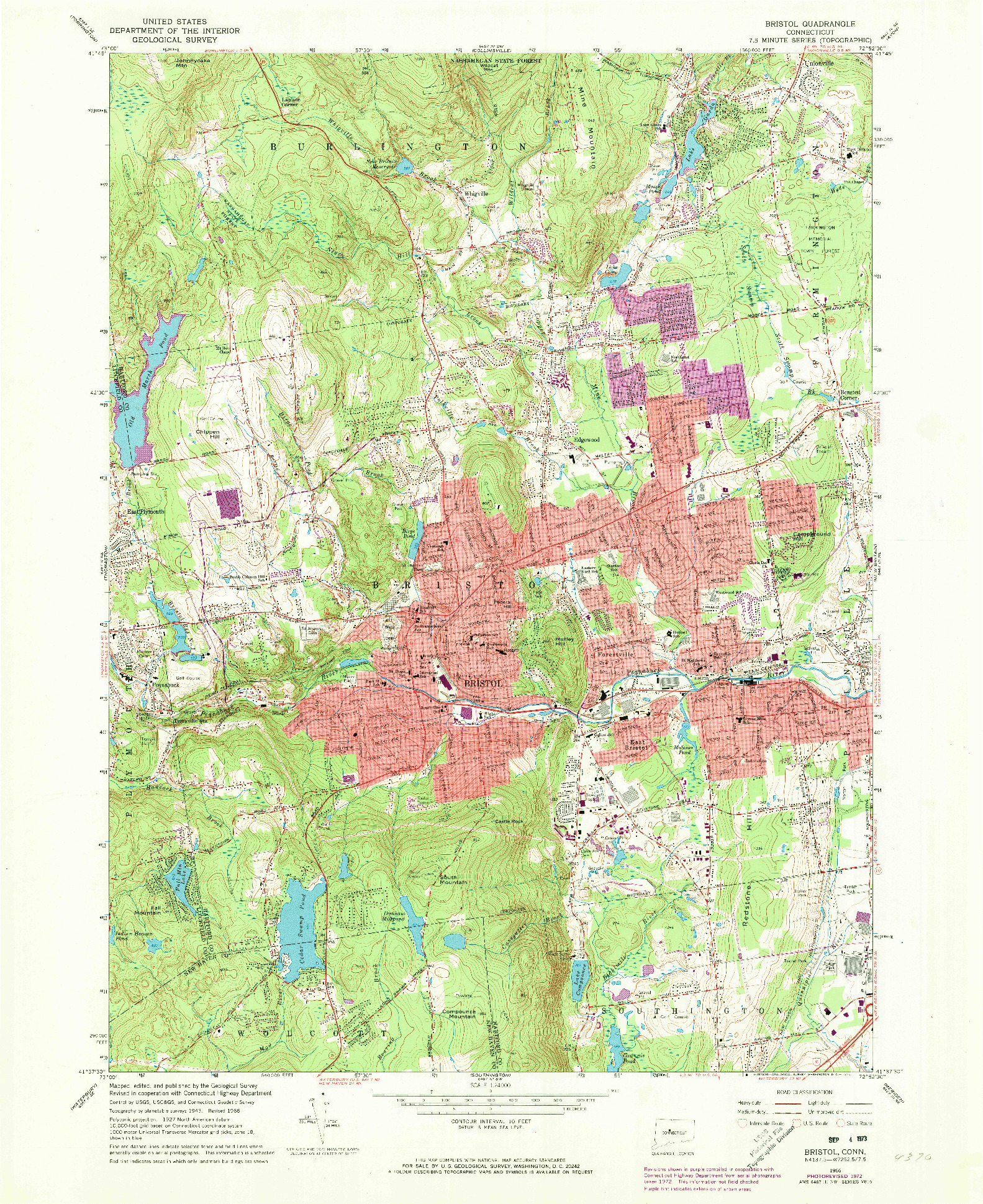 USGS 1:24000-SCALE QUADRANGLE FOR BRISTOL, CT 1966