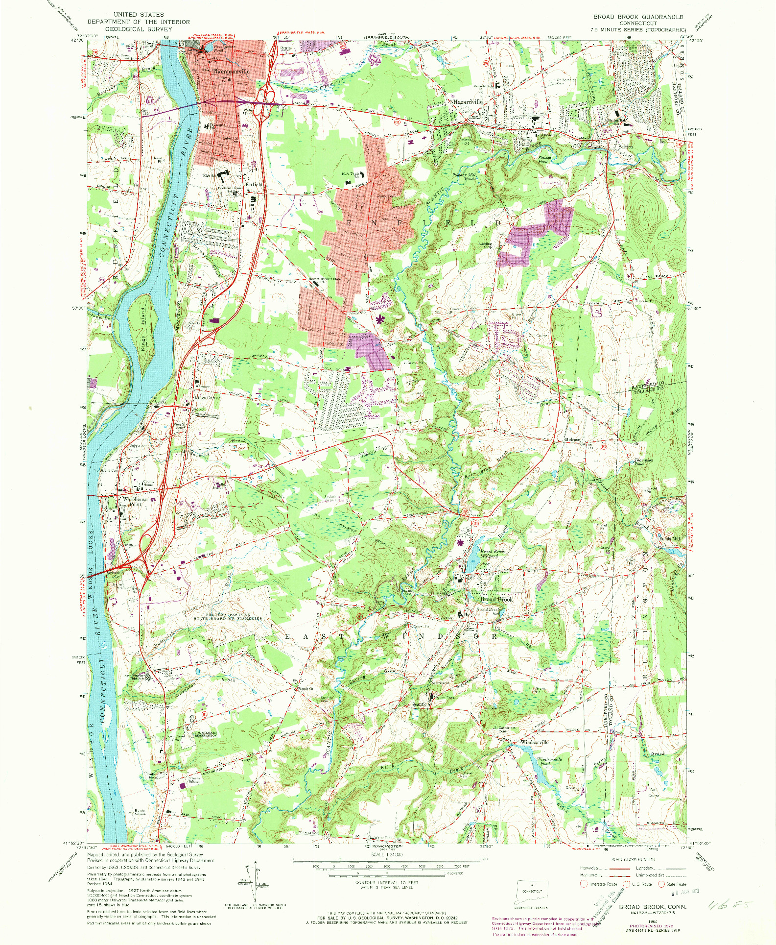 USGS 1:24000-SCALE QUADRANGLE FOR BROAD BROOK, CT 1964