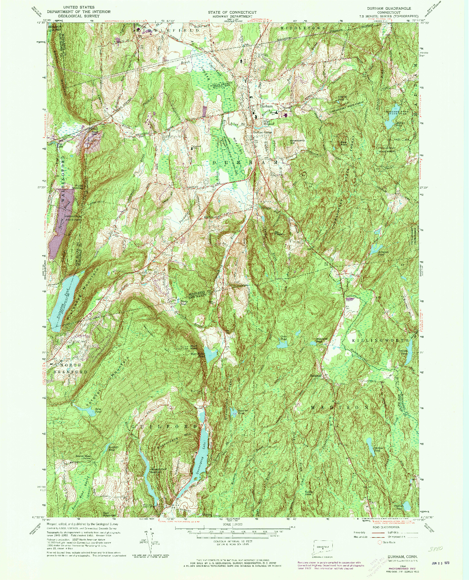 USGS 1:24000-SCALE QUADRANGLE FOR DURHAM, CT 1964