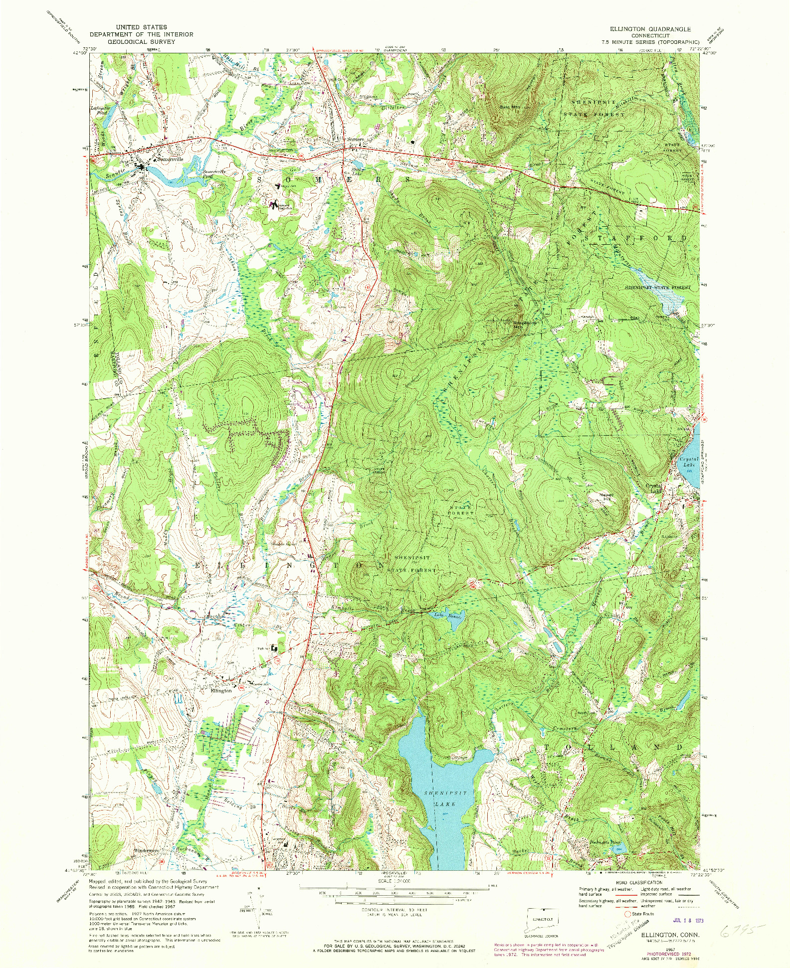 USGS 1:24000-SCALE QUADRANGLE FOR ELLINGTON, CT 1967