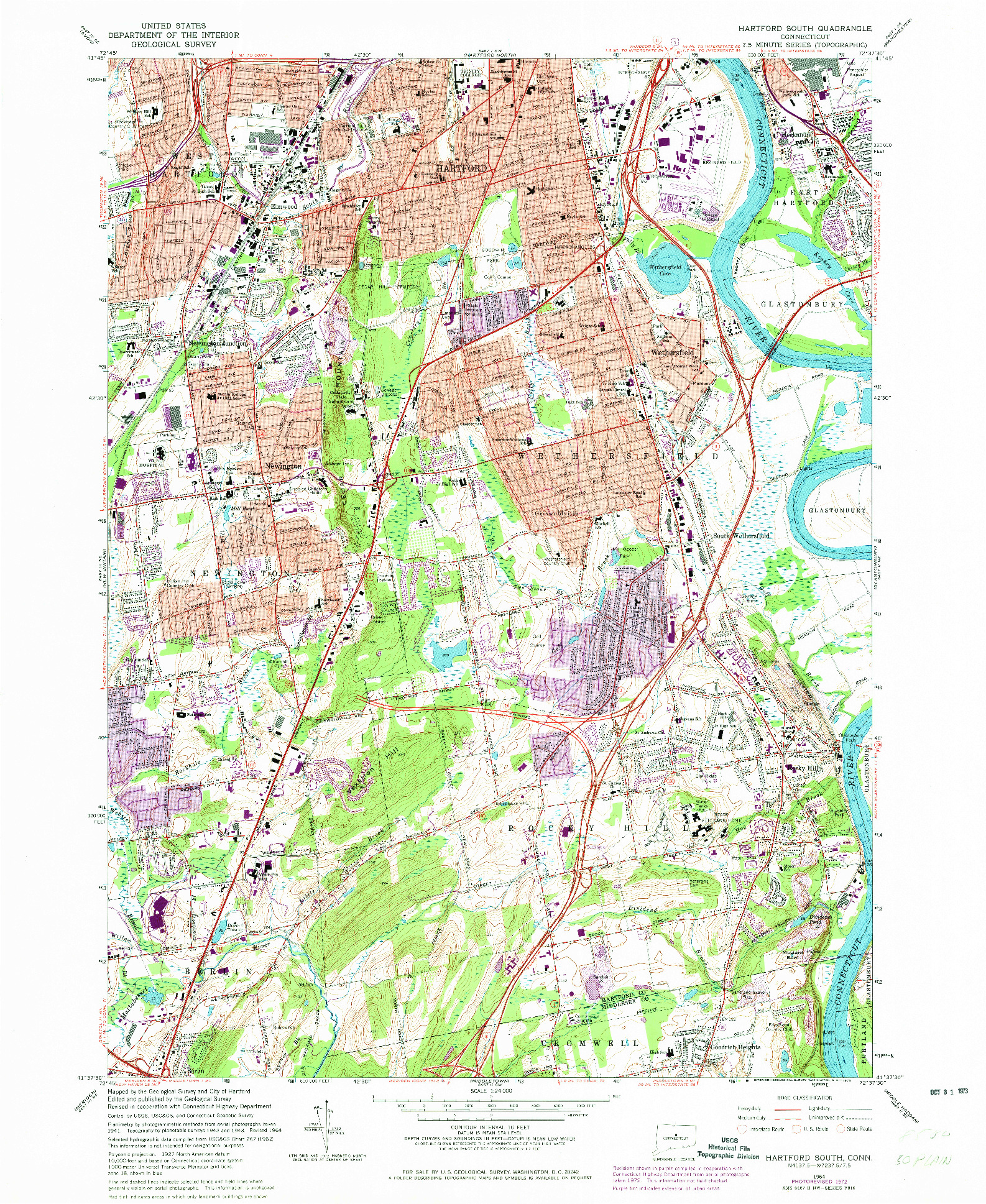 USGS 1:24000-SCALE QUADRANGLE FOR HARTFORD SOUTH, CT 1964