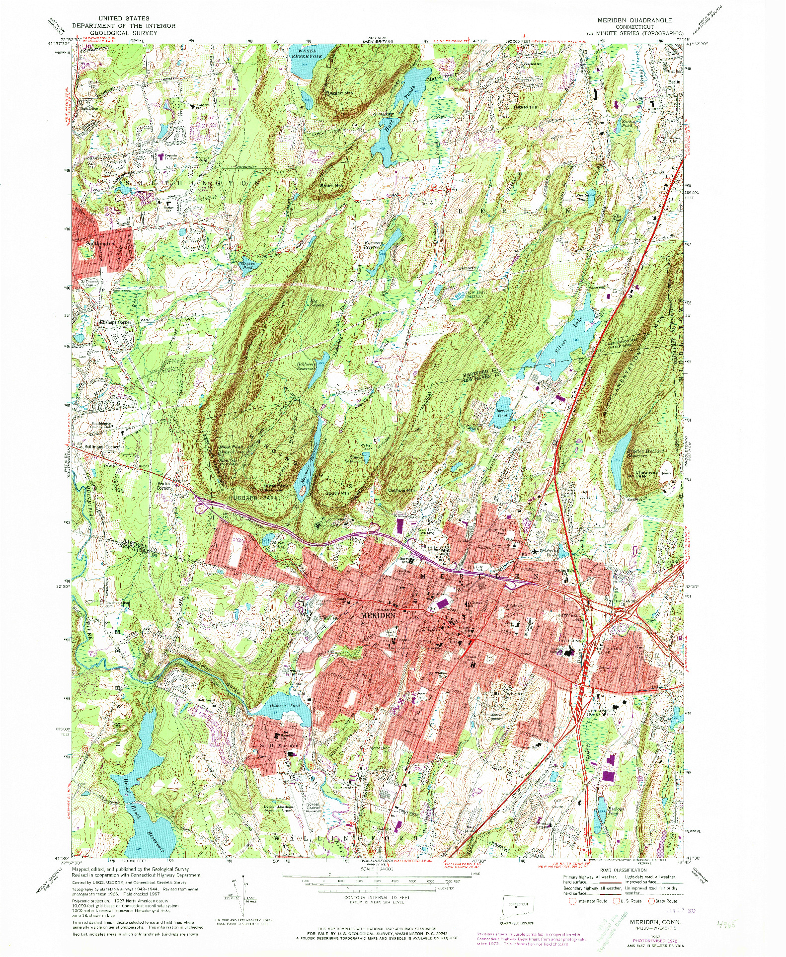 USGS 1:24000-SCALE QUADRANGLE FOR MERIDEN, CT 1967