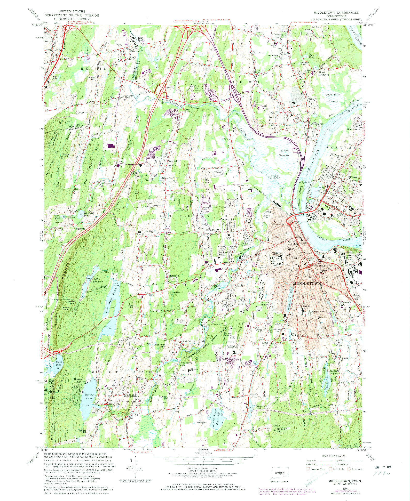 USGS 1:24000-SCALE QUADRANGLE FOR MIDDLETOWN, CT 1965