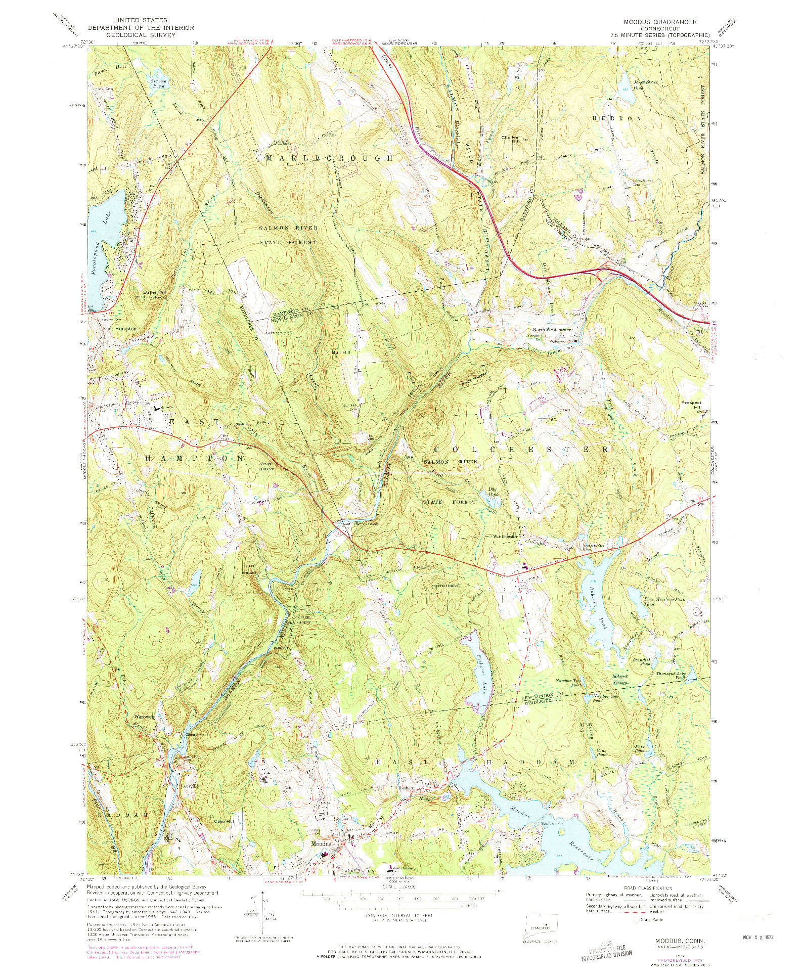 USGS 1:24000-SCALE QUADRANGLE FOR MOODUS, CT 1967