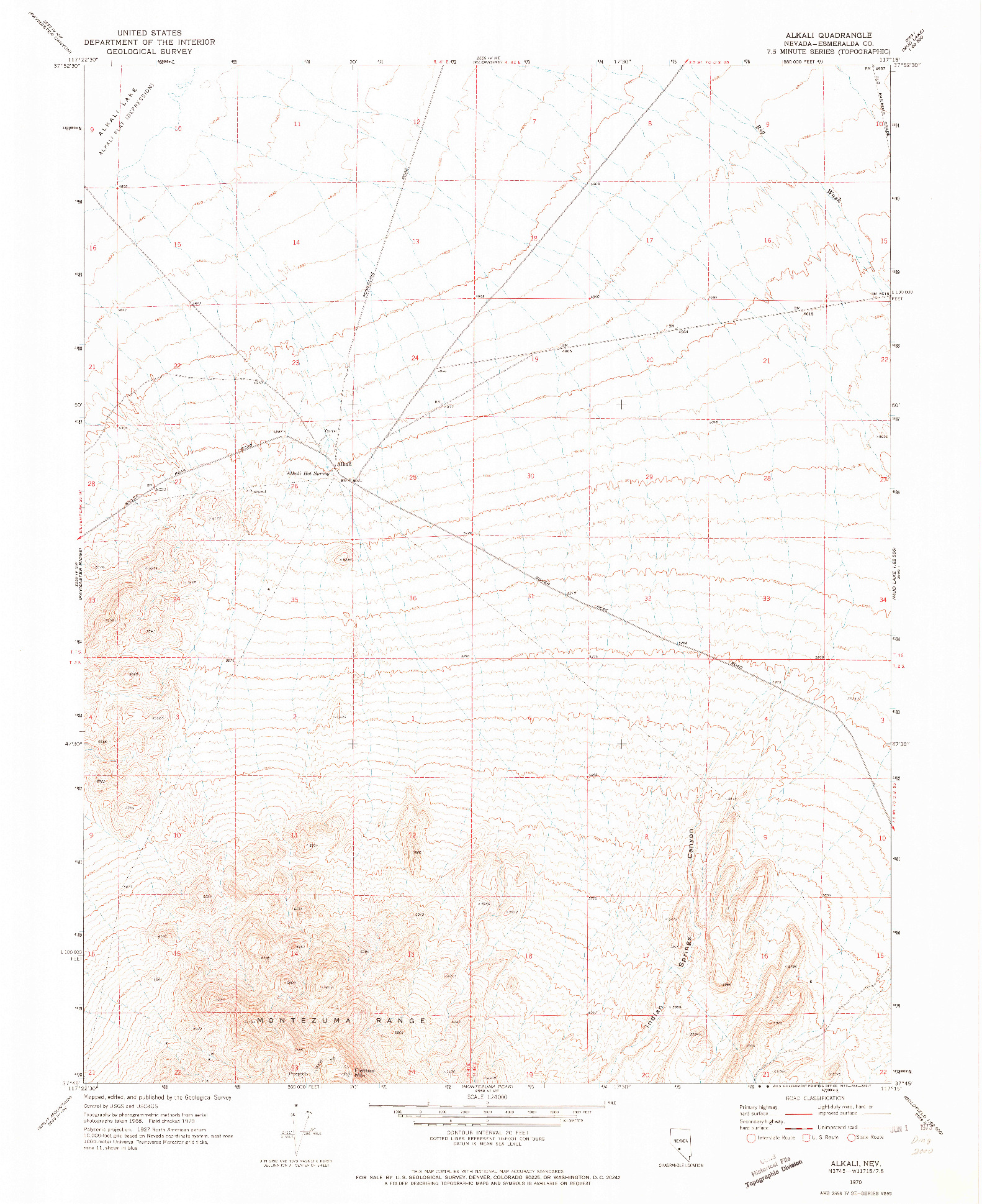 USGS 1:24000-SCALE QUADRANGLE FOR ALKALI, NV 1970
