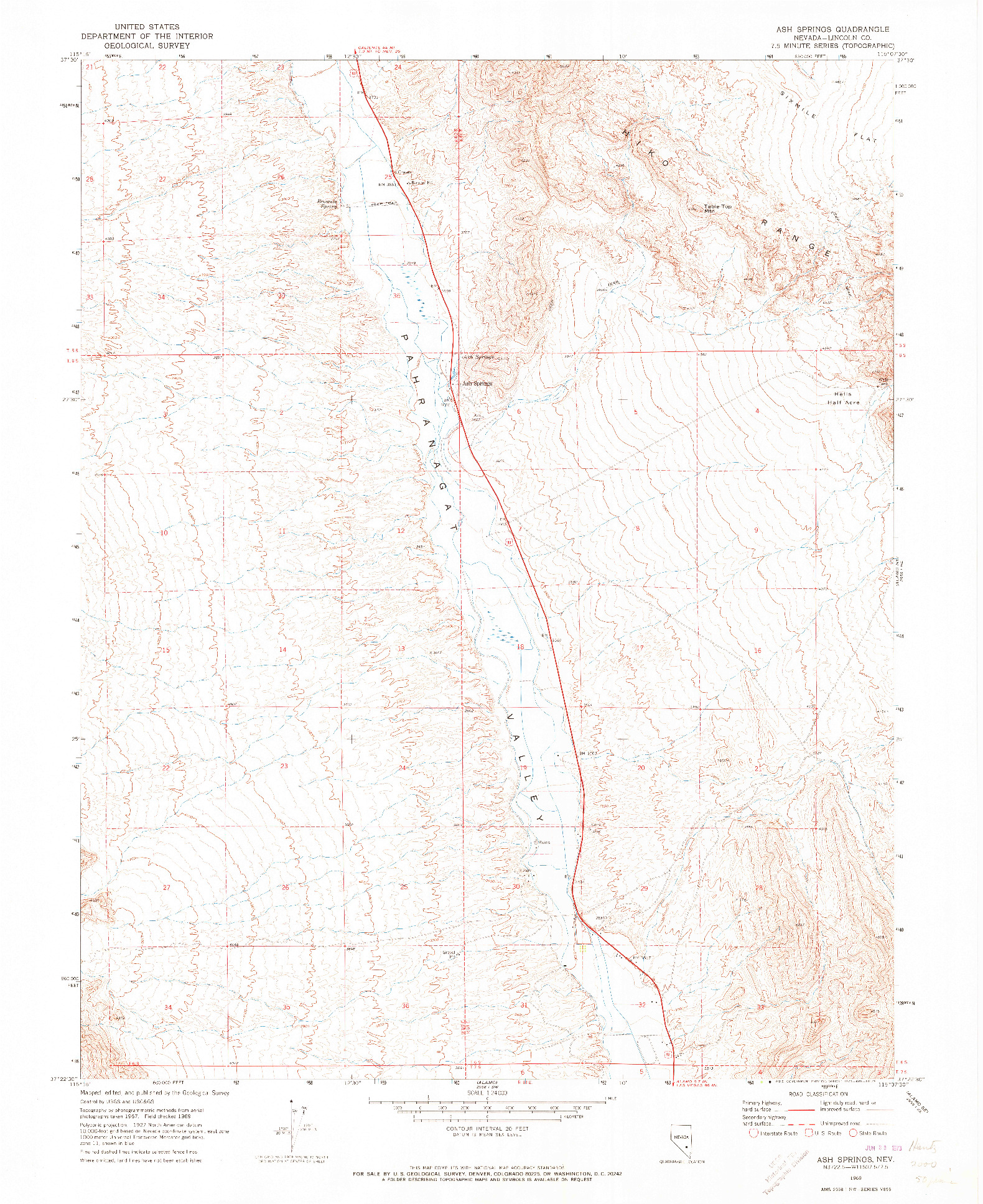 USGS 1:24000-SCALE QUADRANGLE FOR ASH SPRINGS, NV 1969