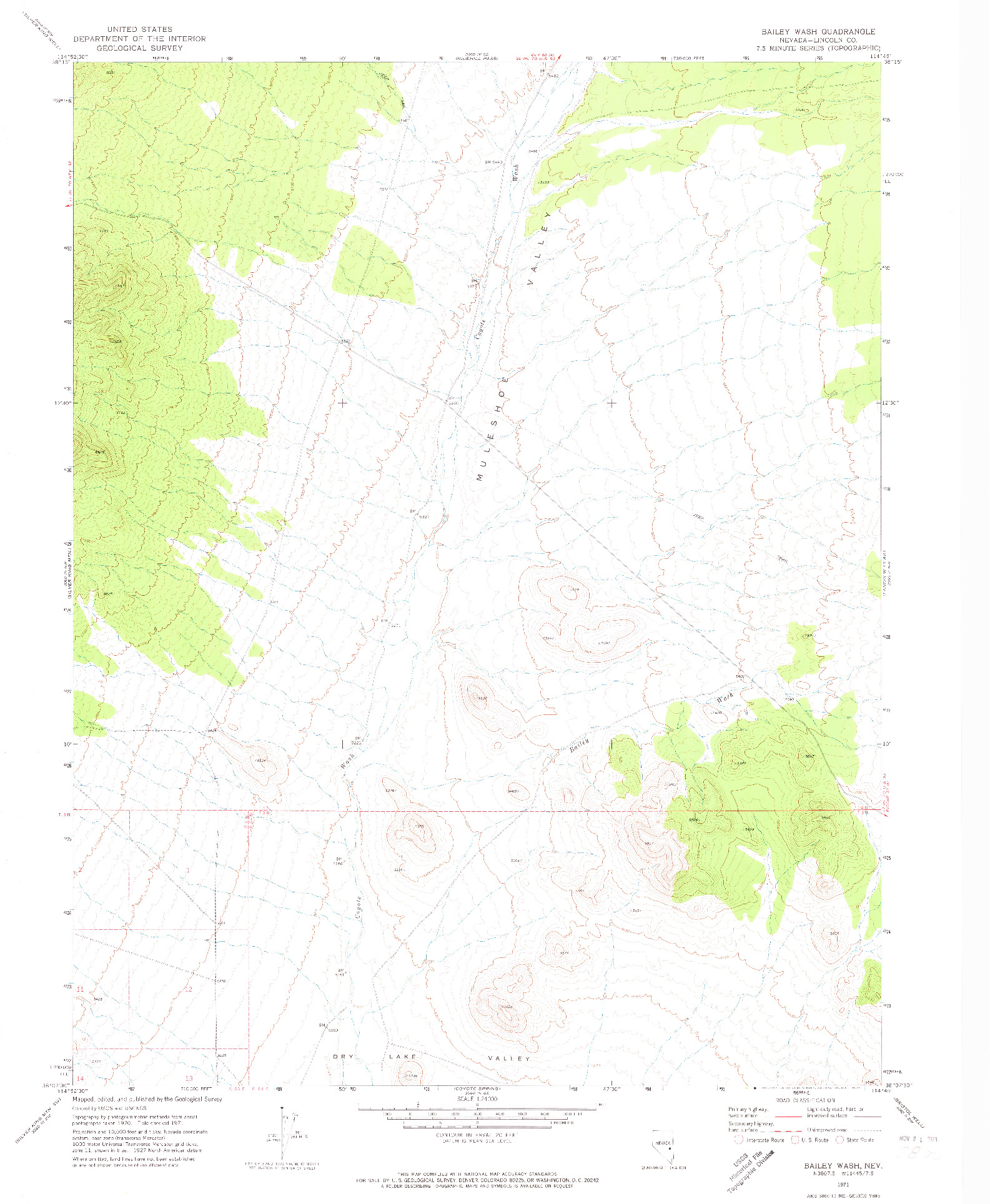 USGS 1:24000-SCALE QUADRANGLE FOR BAILEY WASH, NV 1971