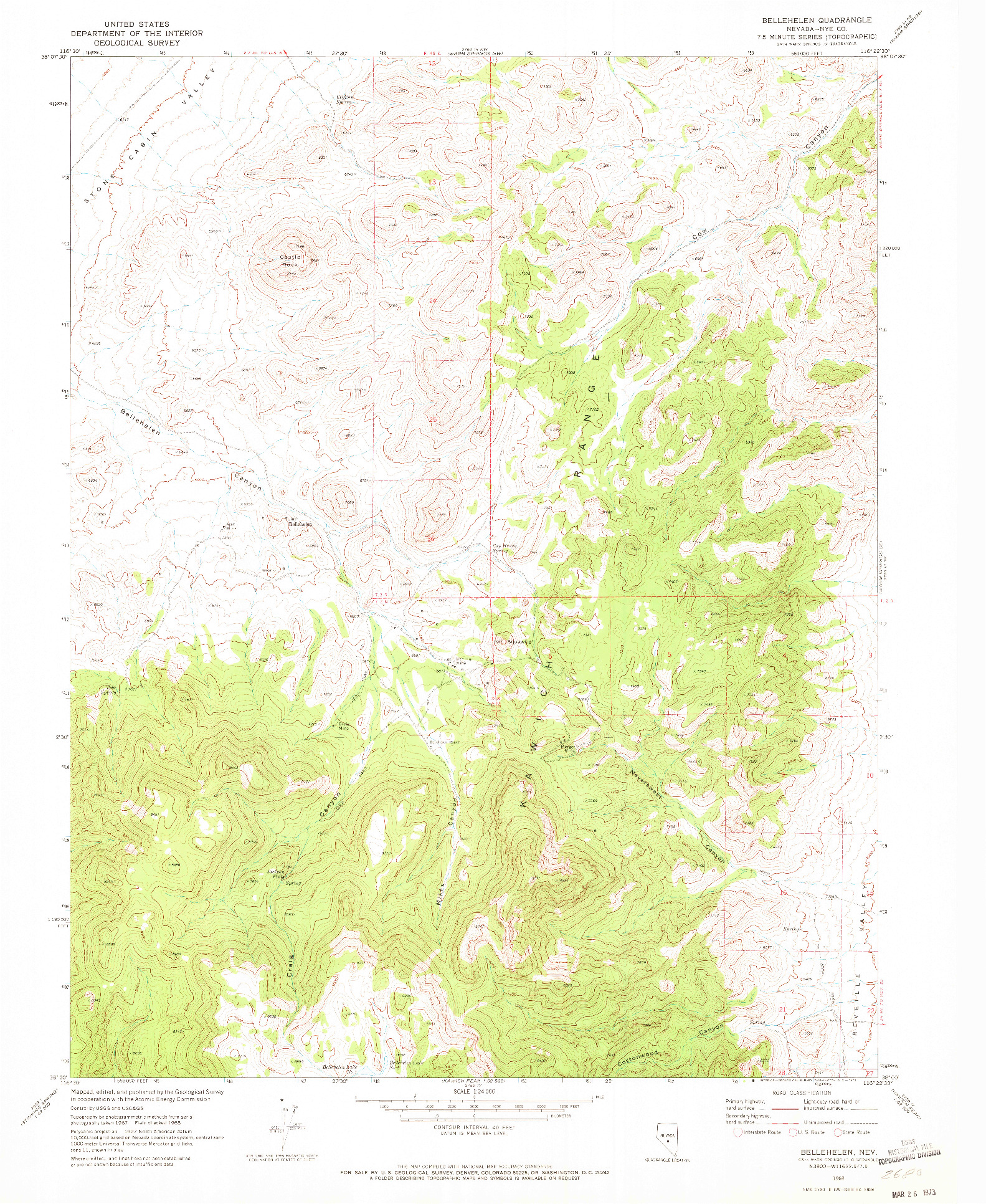 USGS 1:24000-SCALE QUADRANGLE FOR BELLEHELEN, NV 1968