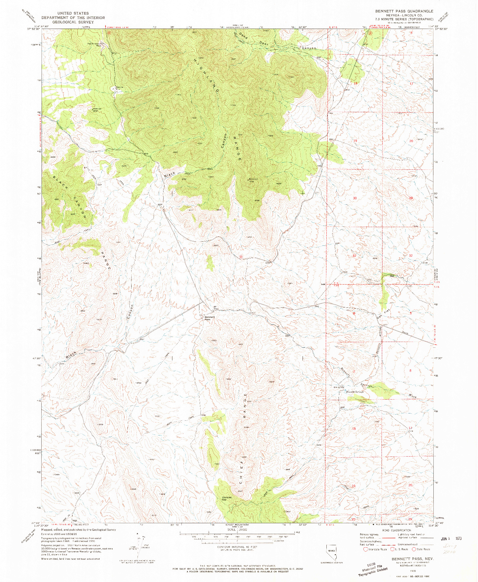 USGS 1:24000-SCALE QUADRANGLE FOR BENNETT PASS, NV 1970