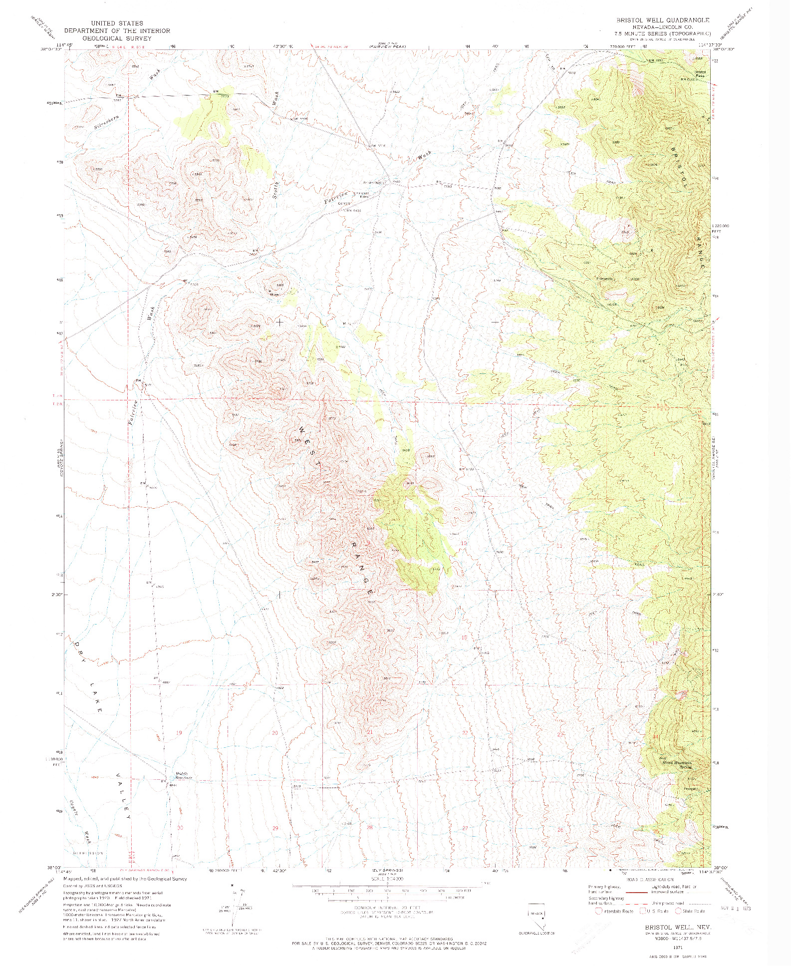 USGS 1:24000-SCALE QUADRANGLE FOR BRISTOL WELL, NV 1971