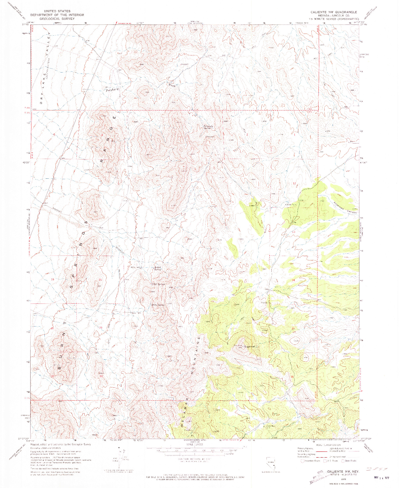 USGS 1:24000-SCALE QUADRANGLE FOR CALIENTE NW, NV 1970