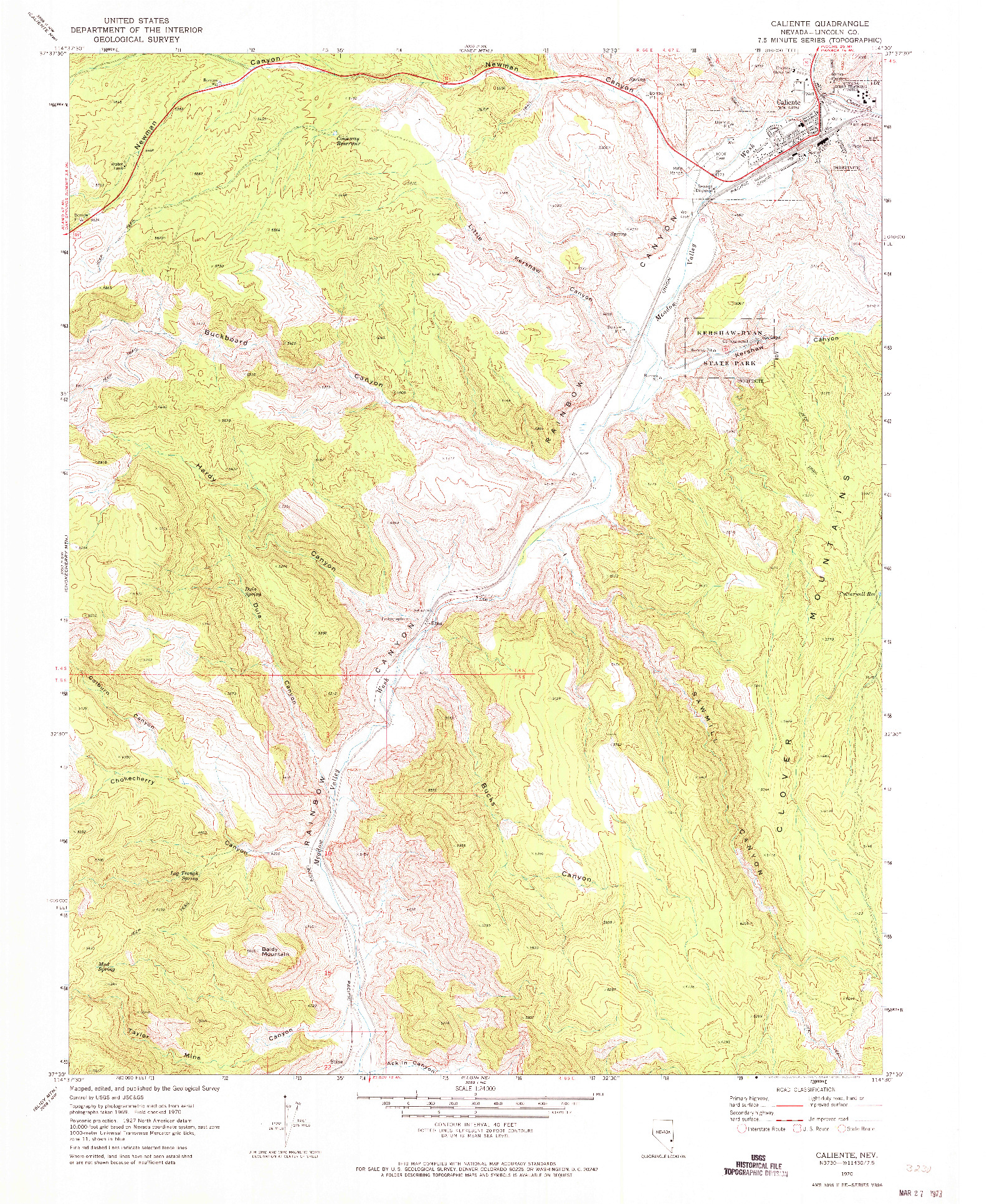 USGS 1:24000-SCALE QUADRANGLE FOR CALIENTE, NV 1970
