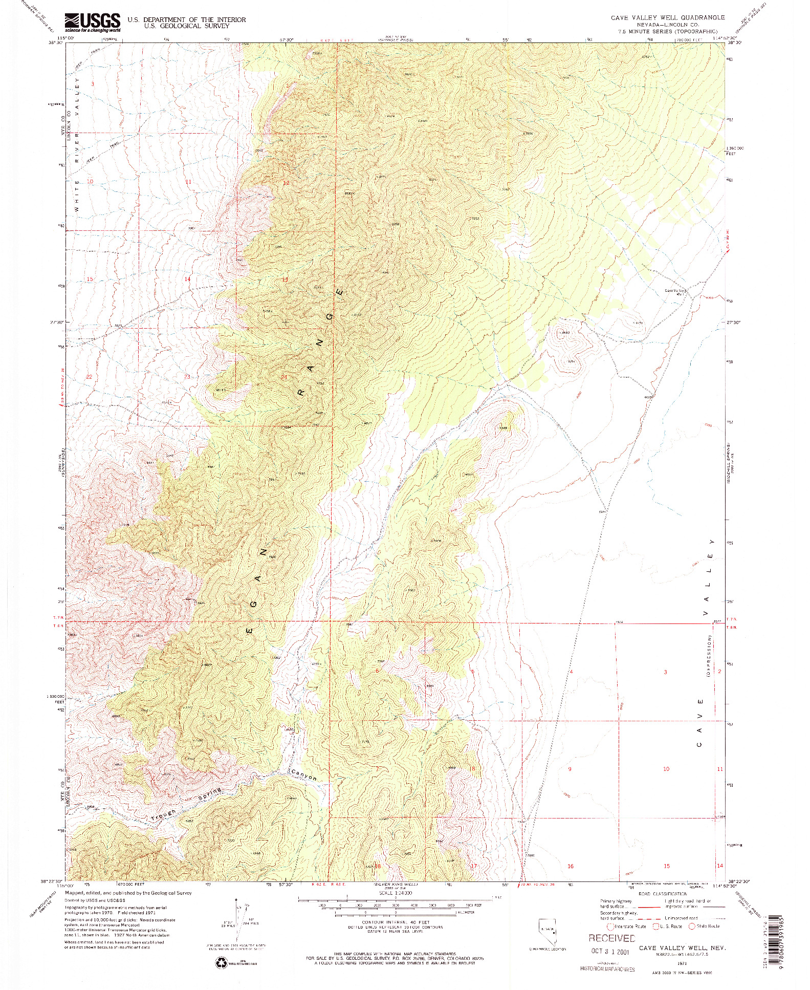 USGS 1:24000-SCALE QUADRANGLE FOR CAVE VALLEY WELL, NV 1971