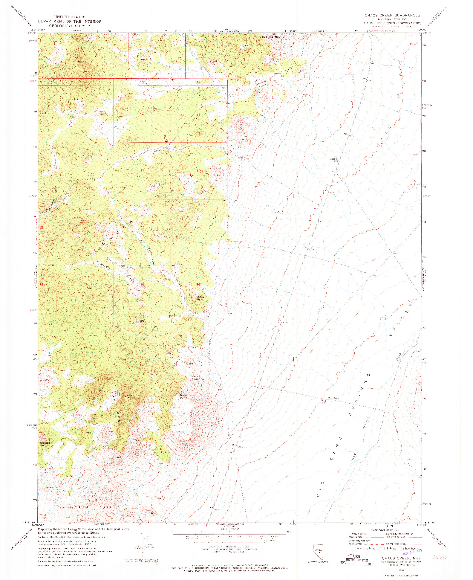 USGS 1:24000-SCALE QUADRANGLE FOR CHAOS CREEK, NV 1967
