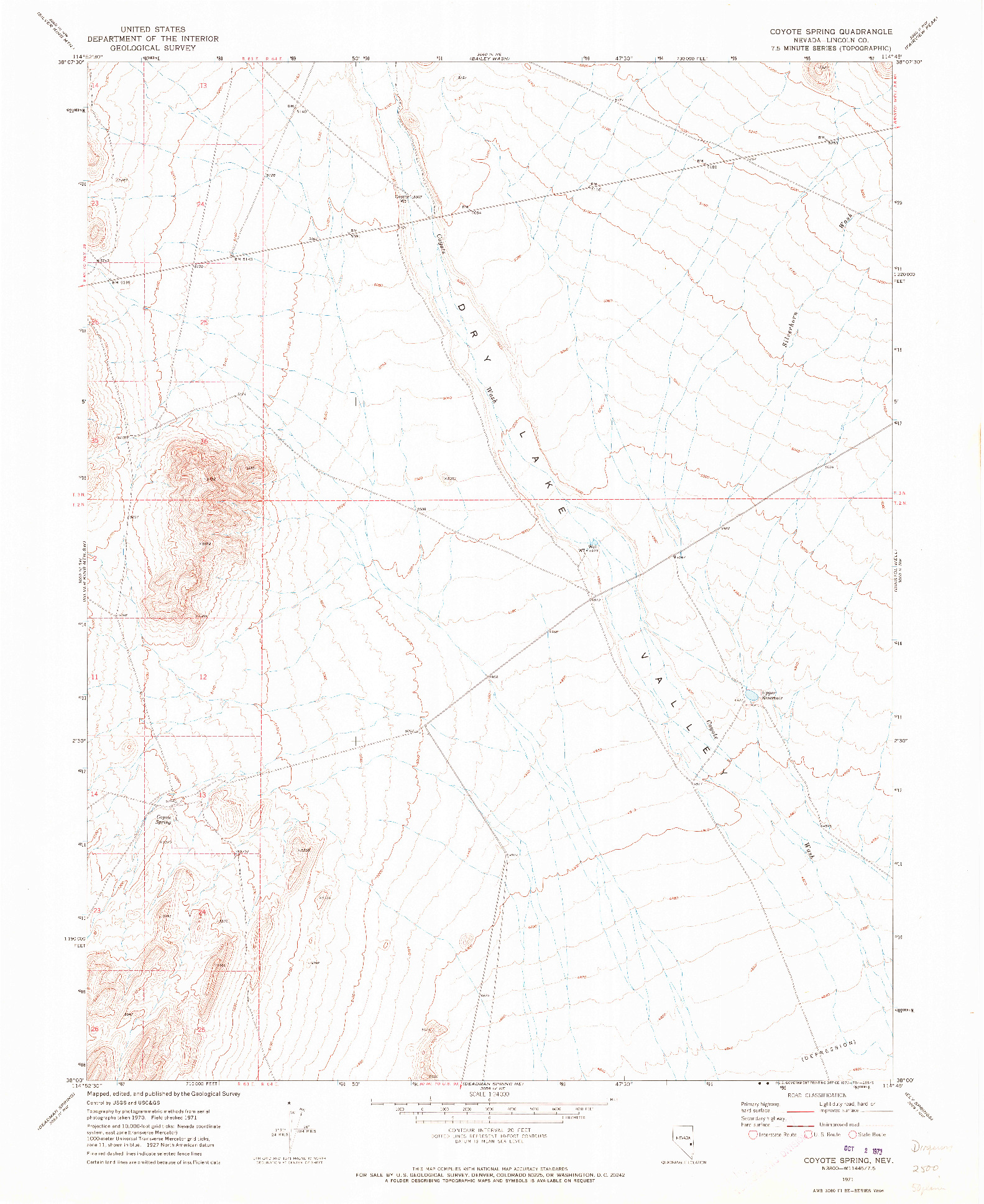 USGS 1:24000-SCALE QUADRANGLE FOR COYOTE SPRING, NV 1971