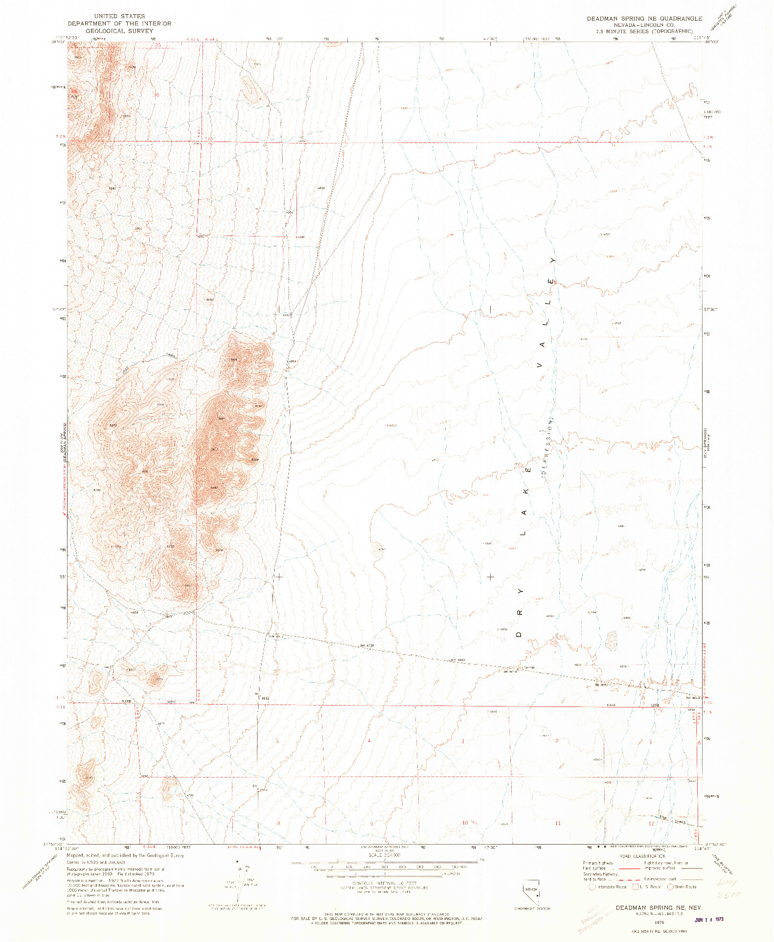 USGS 1:24000-SCALE QUADRANGLE FOR DEADMAN SPRING NE, NV 1970