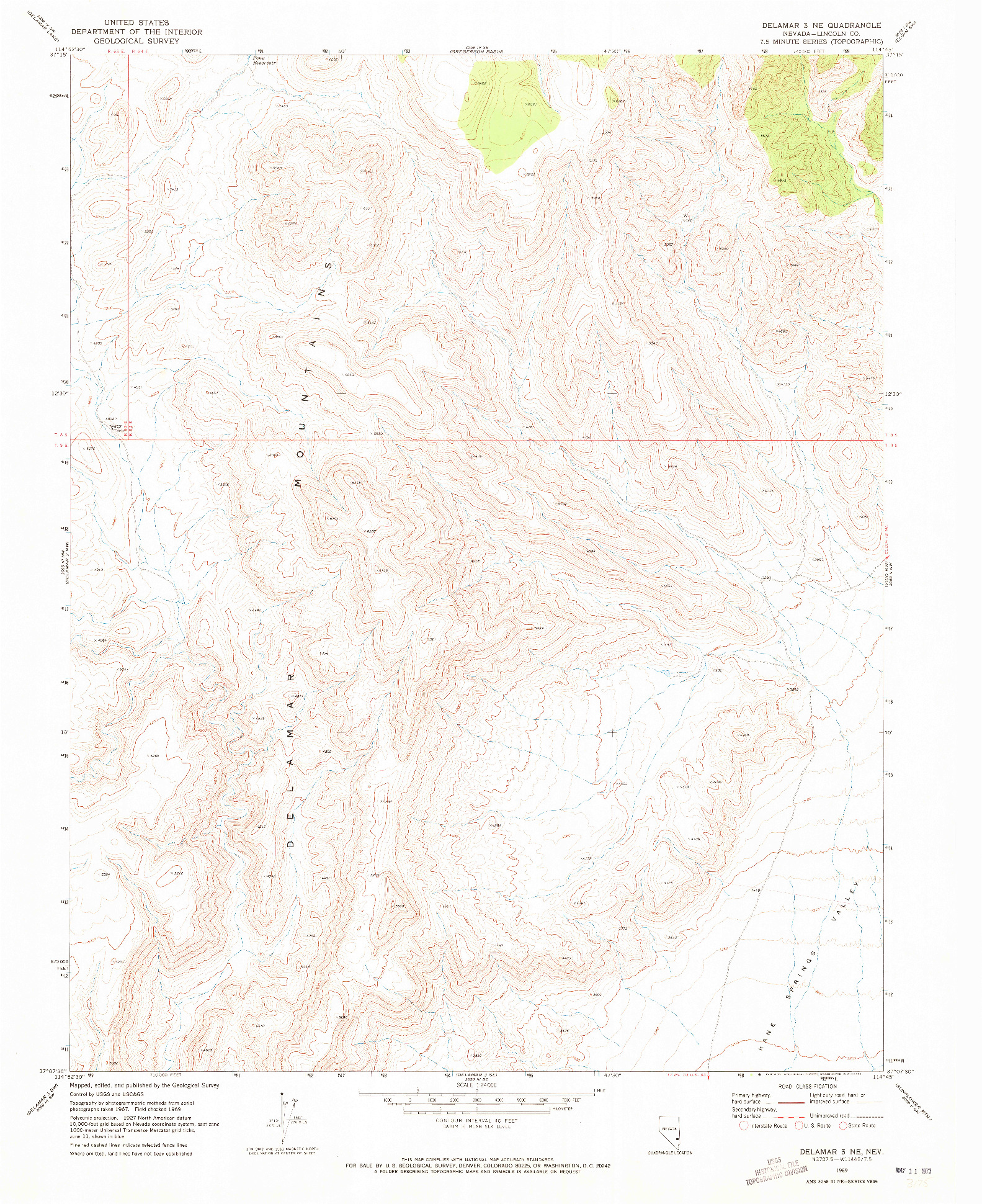 USGS 1:24000-SCALE QUADRANGLE FOR DELAMAR 3 NE, NV 1969