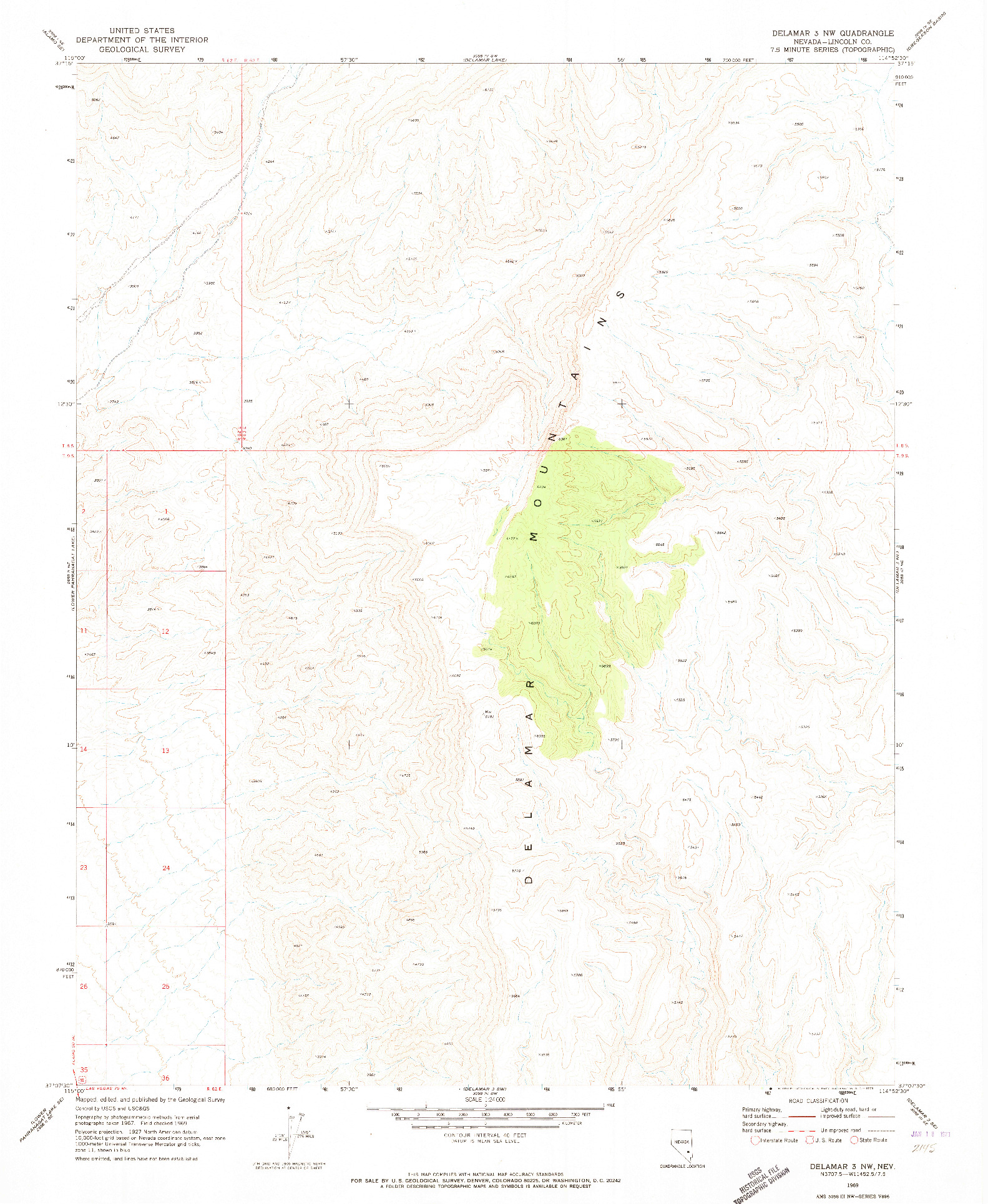 USGS 1:24000-SCALE QUADRANGLE FOR DELAMAR 3 NW, NV 1969