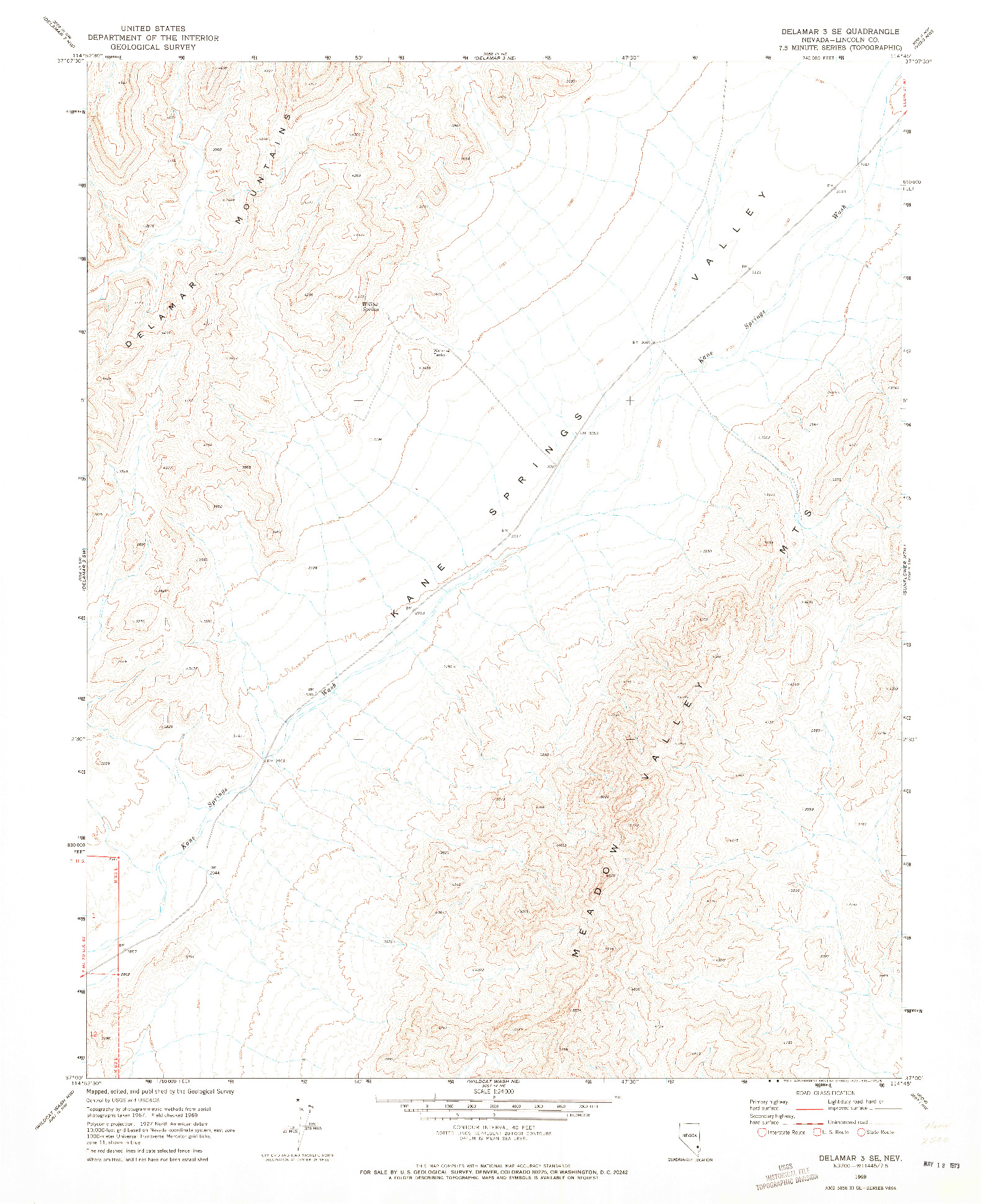 USGS 1:24000-SCALE QUADRANGLE FOR DELAMAR 3 SE, NV 1969