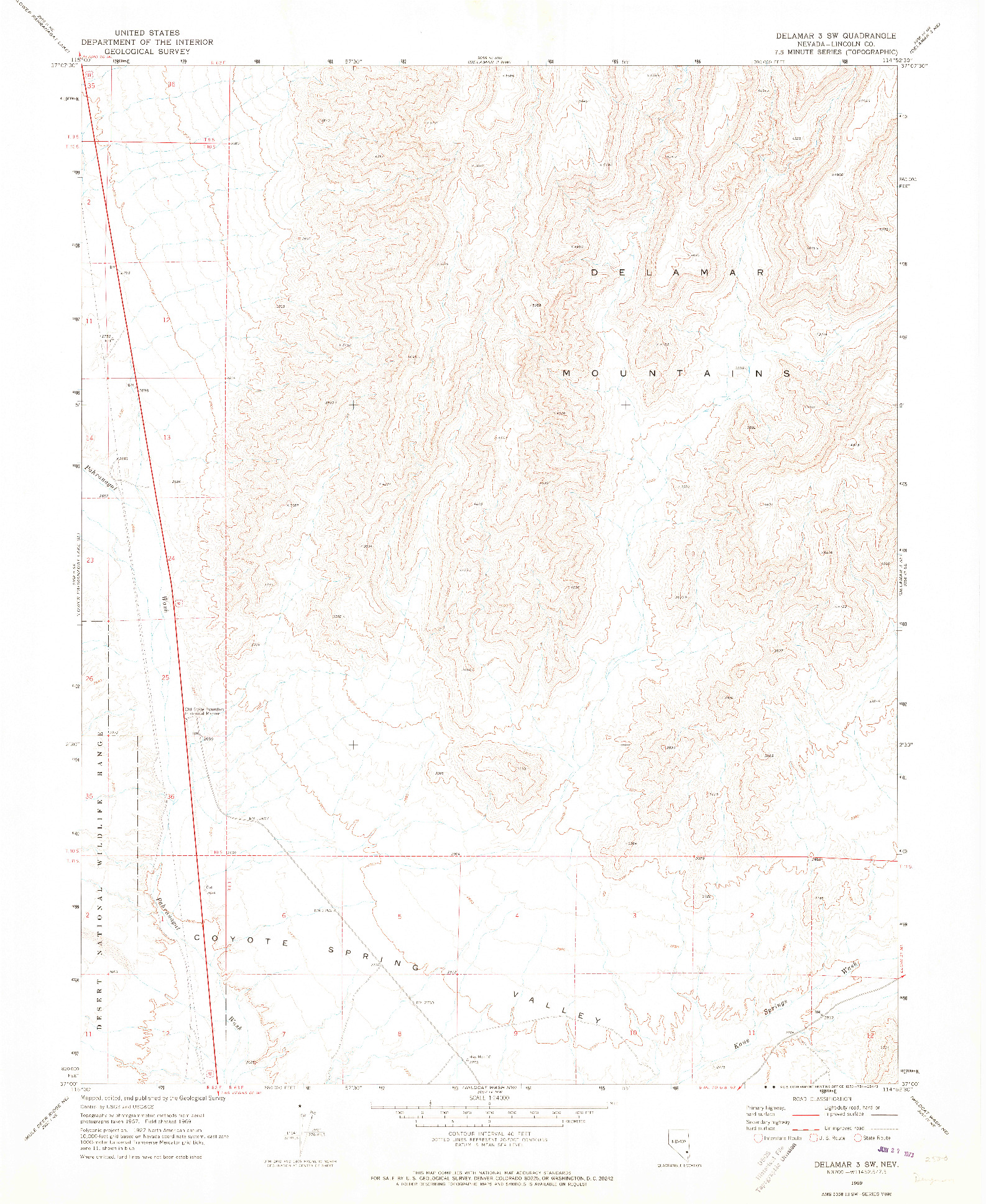 USGS 1:24000-SCALE QUADRANGLE FOR DELAMAR 3 SW, NV 1969