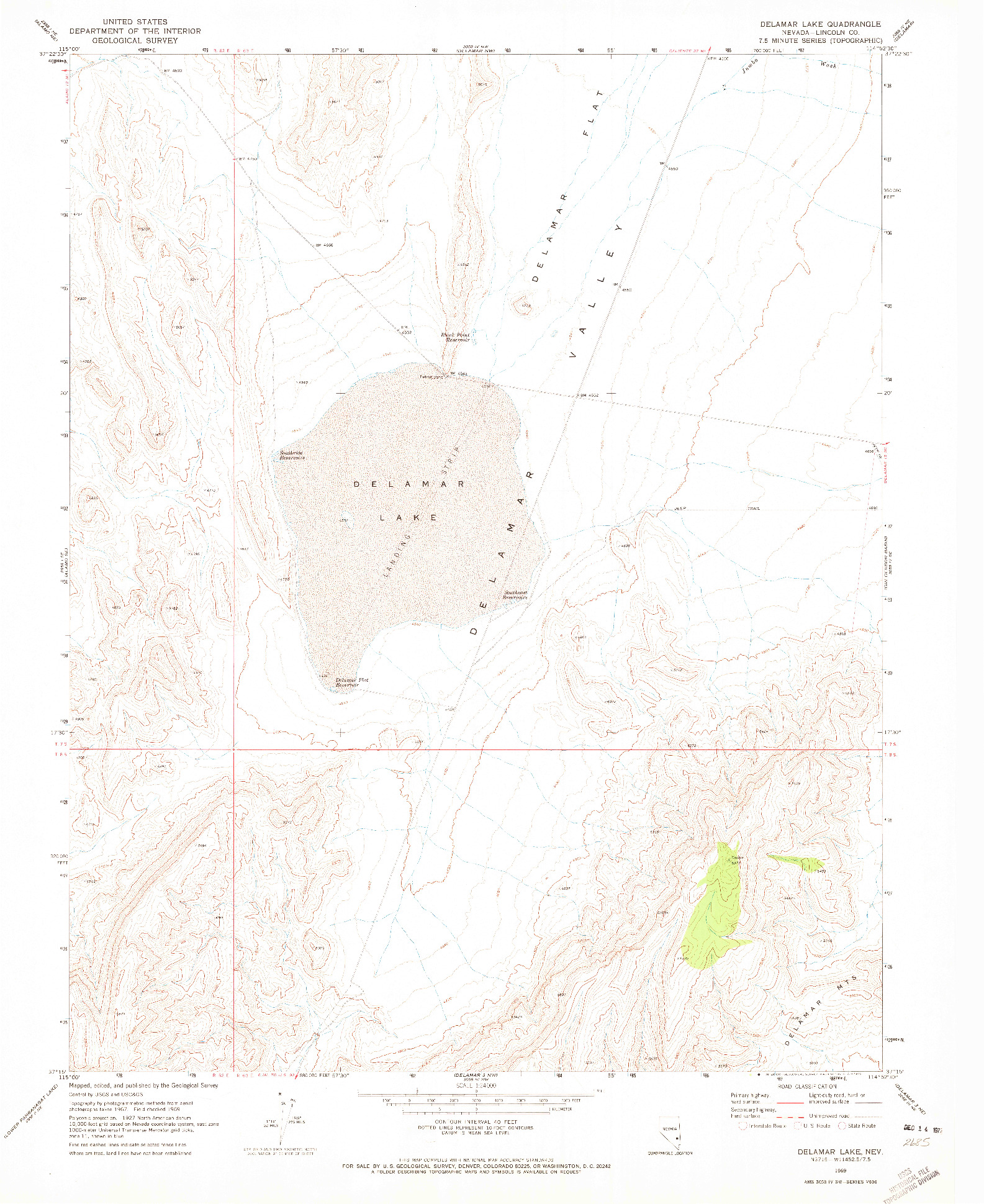 USGS 1:24000-SCALE QUADRANGLE FOR DELAMAR LAKE, NV 1969