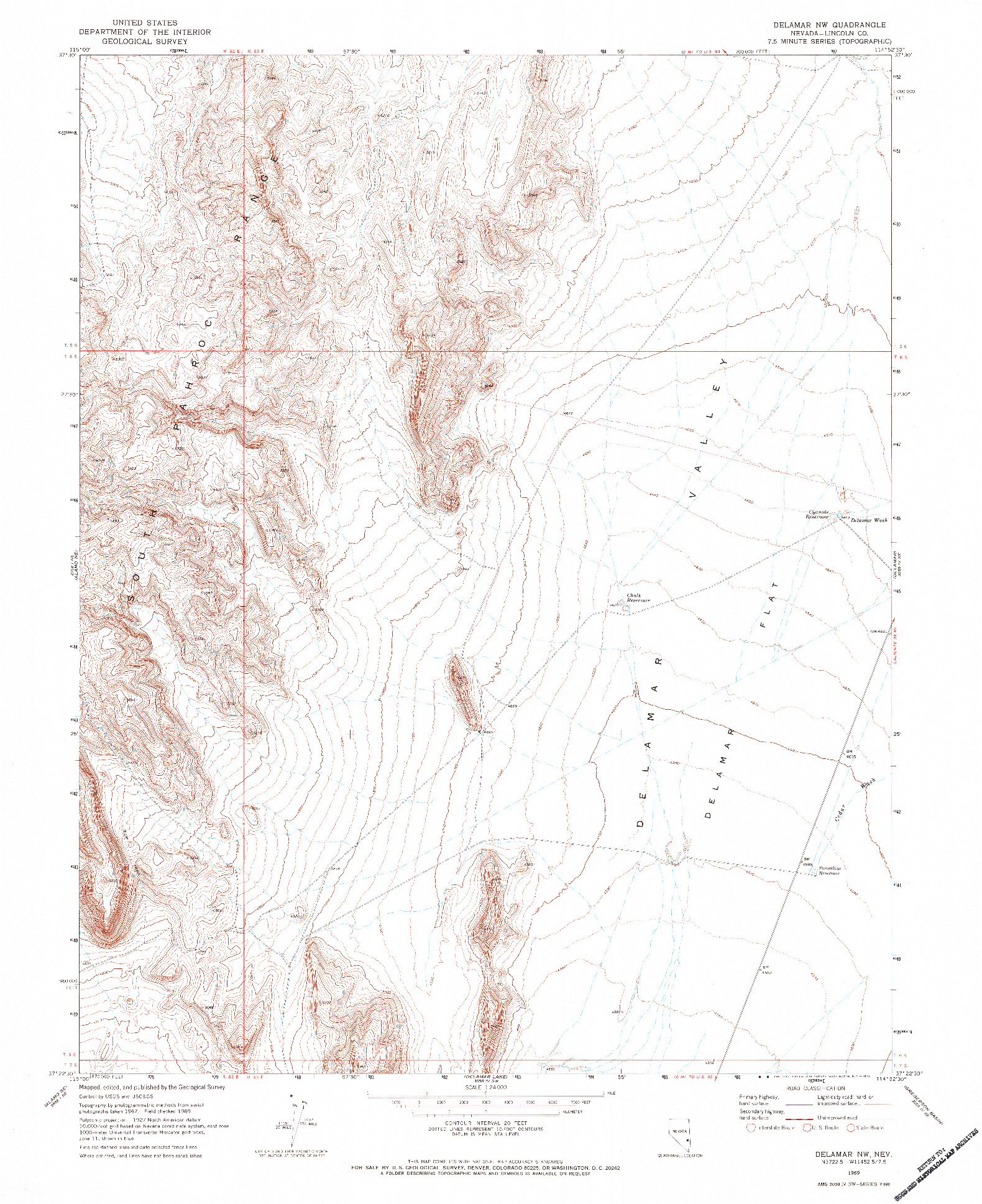 USGS 1:24000-SCALE QUADRANGLE FOR DELAMAR NW, NV 1969