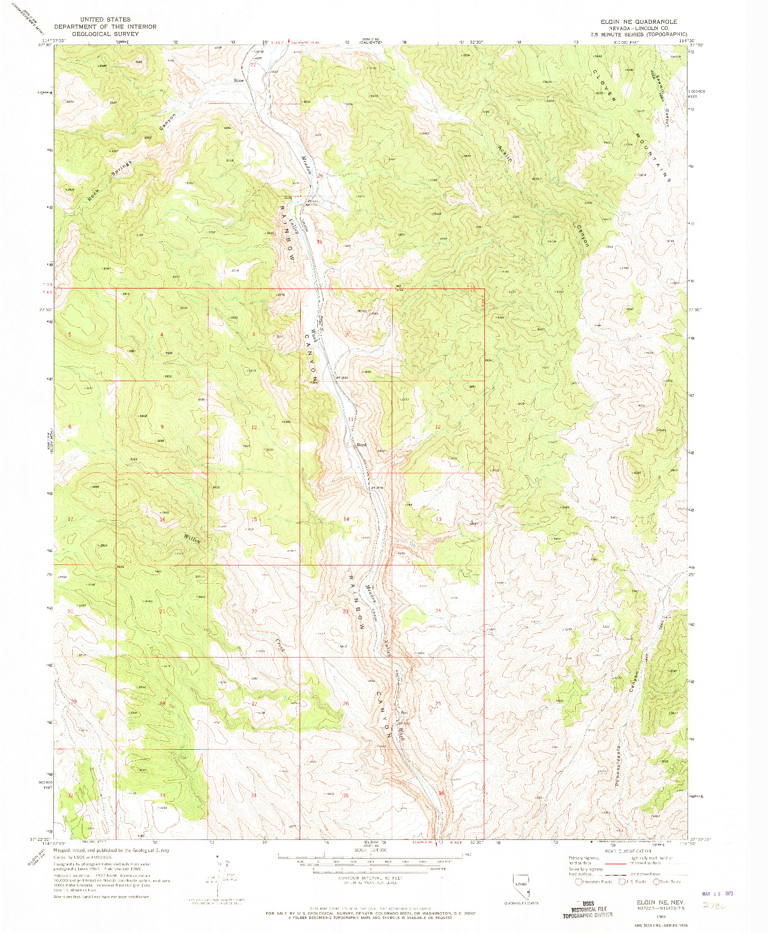 USGS 1:24000-SCALE QUADRANGLE FOR ELGIN NE, NV 1969