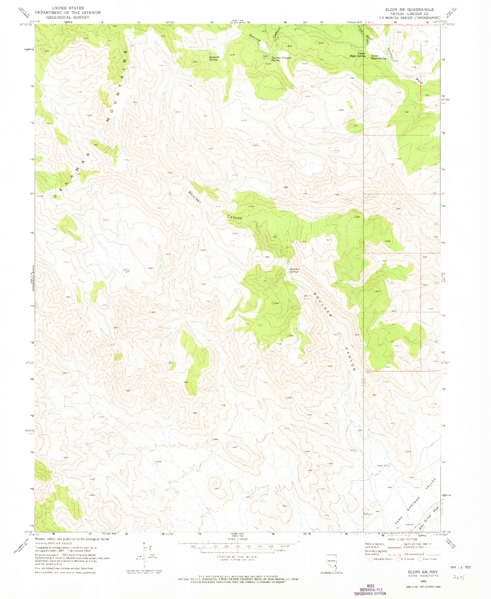 USGS 1:24000-SCALE QUADRANGLE FOR ELGIN SW, NV 1969