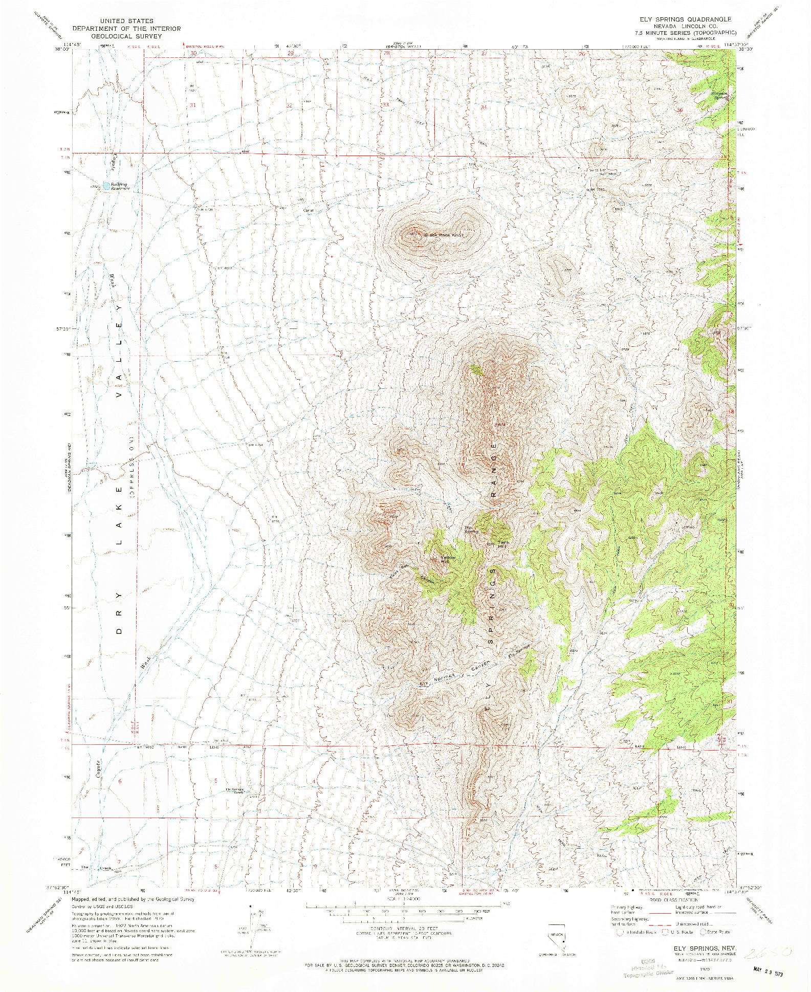 USGS 1:24000-SCALE QUADRANGLE FOR ELY SPRINGS, NV 1970