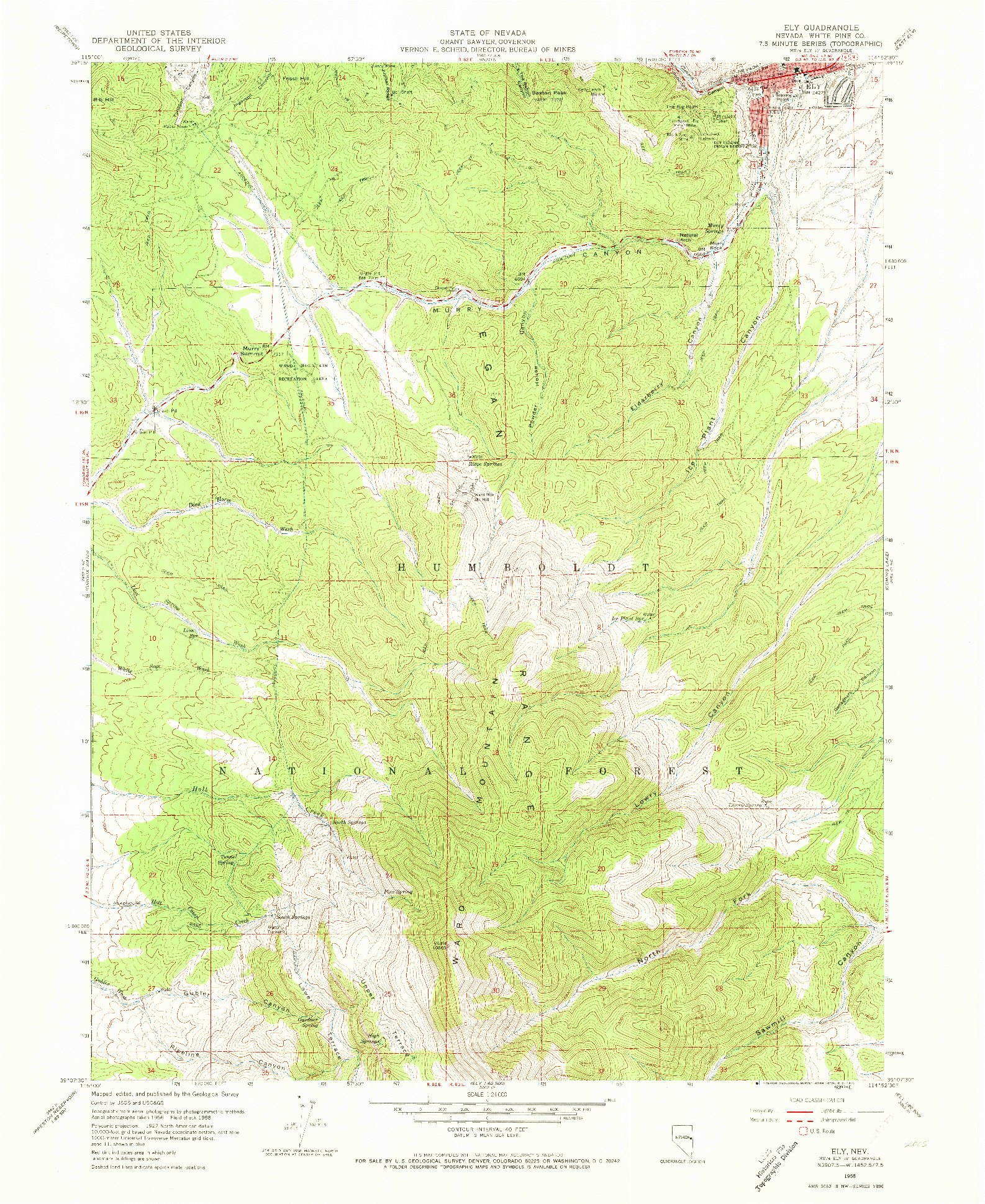 USGS 1:24000-SCALE QUADRANGLE FOR ELY, NV 1958