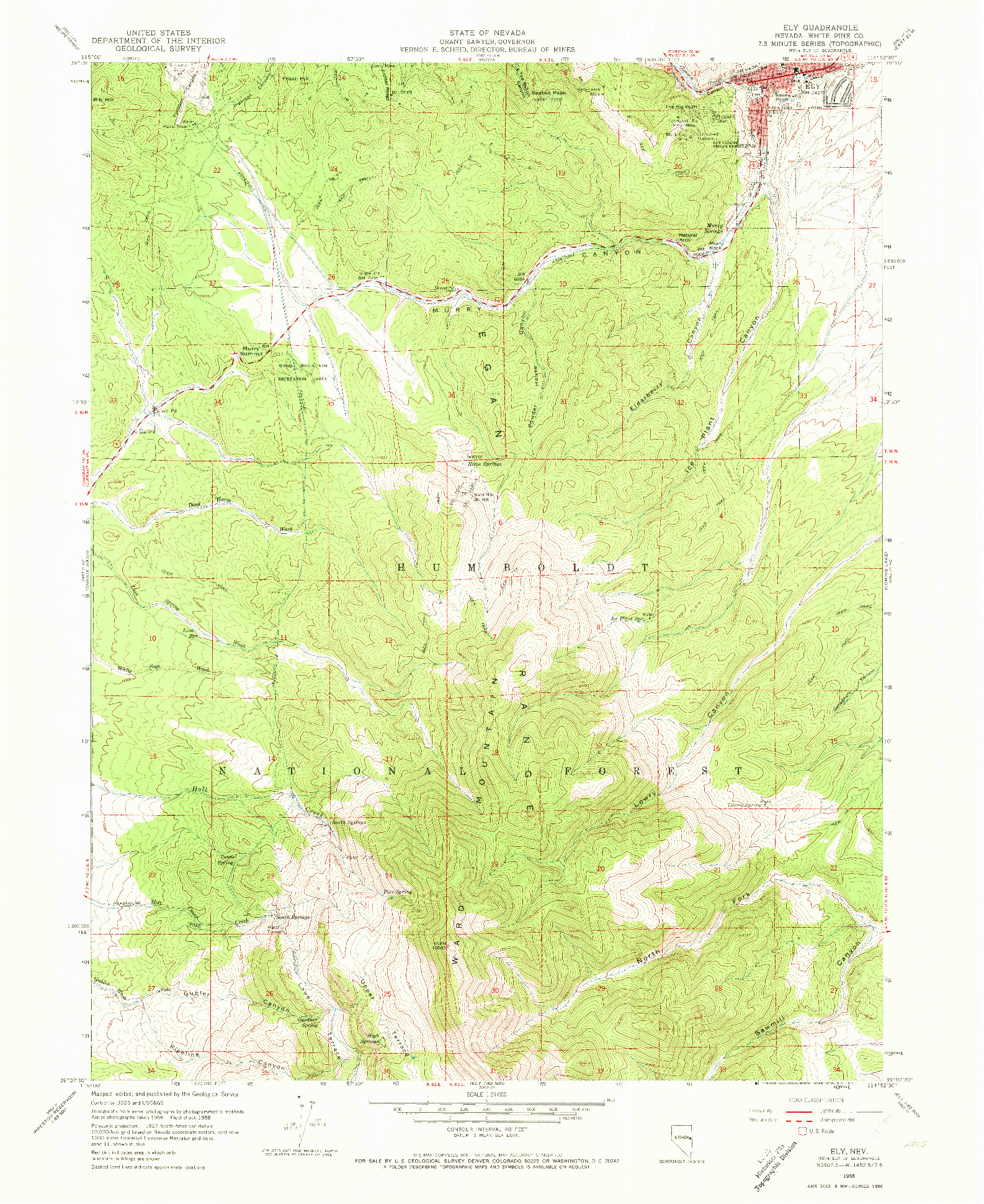 USGS 1:24000-SCALE QUADRANGLE FOR ELY, NV 1958