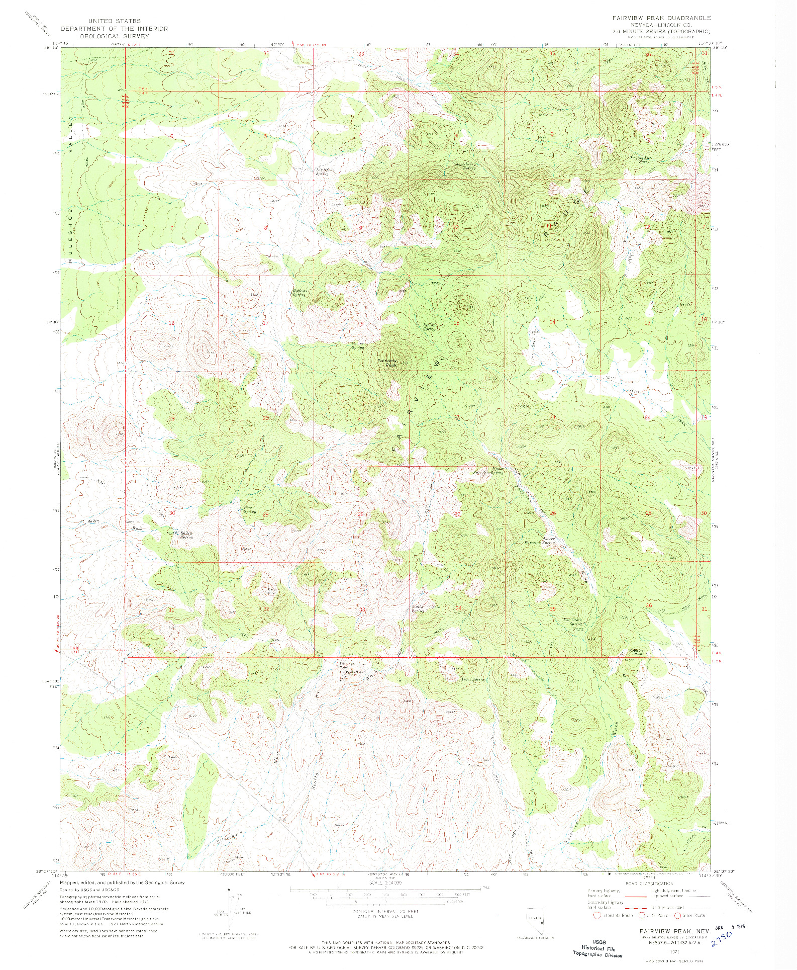 USGS 1:24000-SCALE QUADRANGLE FOR FAIRVIEW PEAK, NV 1971