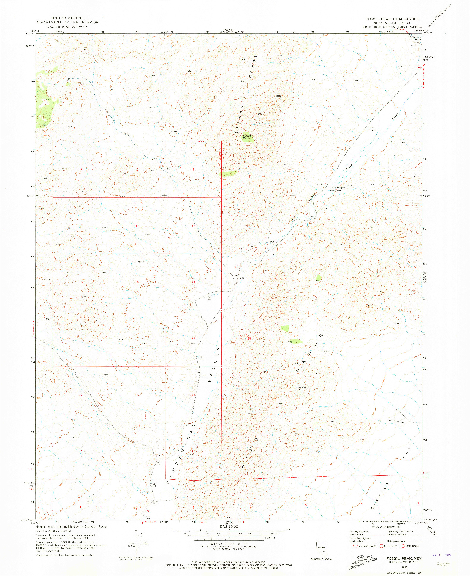 USGS 1:24000-SCALE QUADRANGLE FOR FOSSIL PEAK, NV 1970